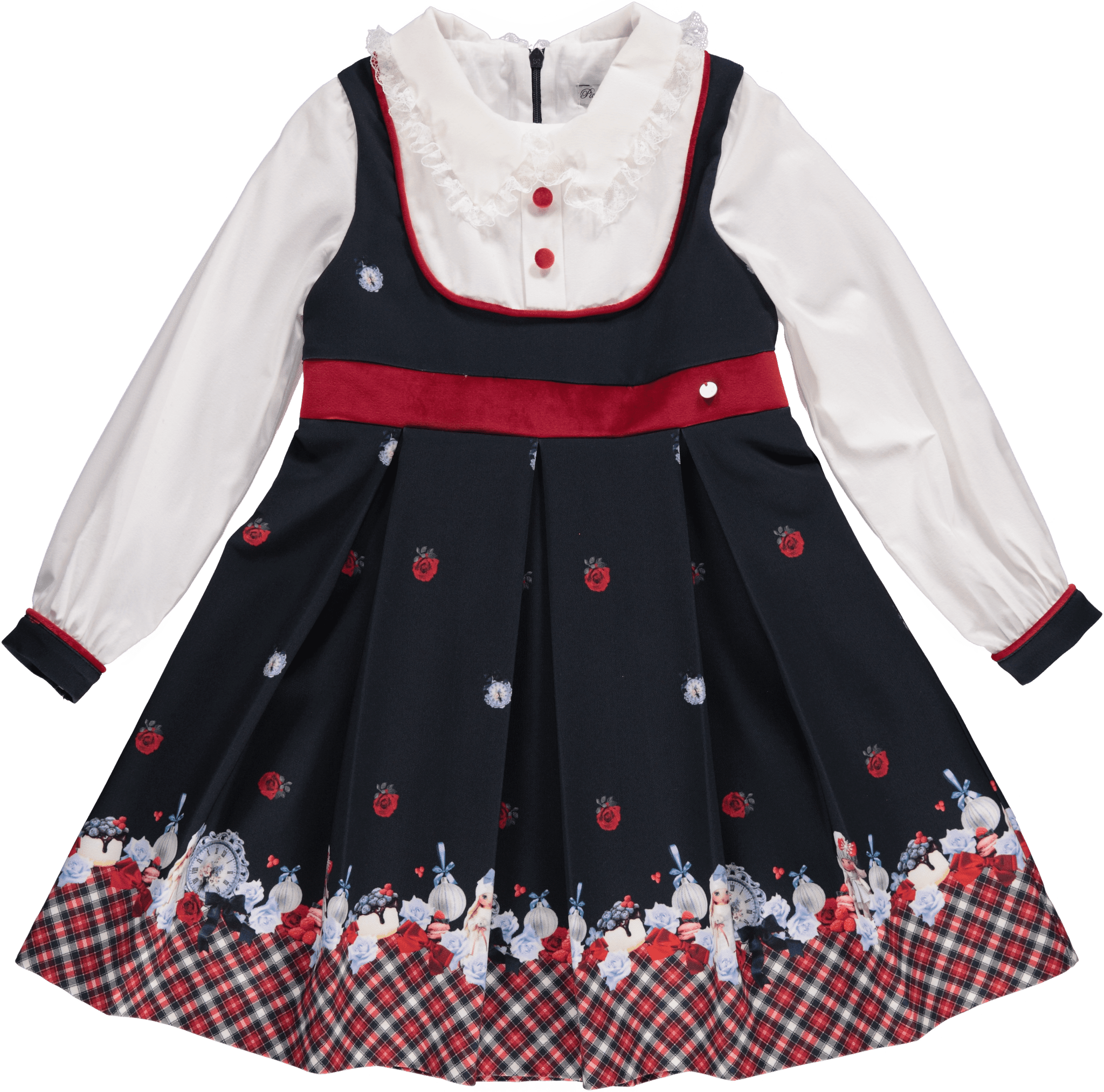 CLEARANCE SALE - Piccola Speranza - Girls Navy & Red Winter Doll Dress - Mariposa Children's Boutique