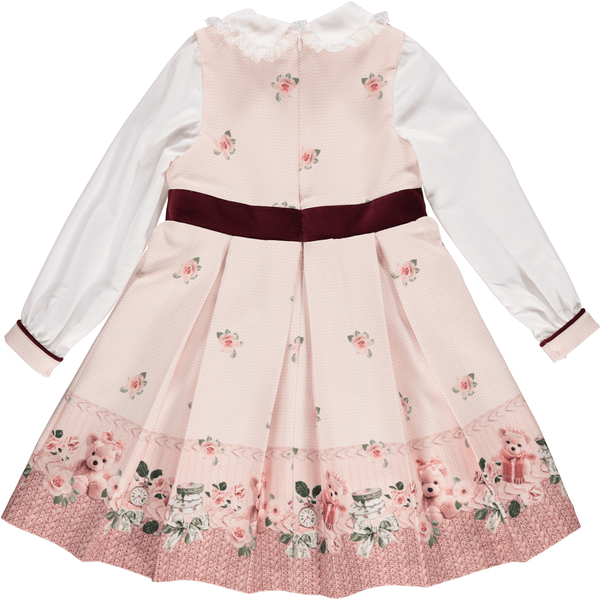 CLEARANCE SALE - Piccola Speranza Girls Pink and Burgundy Rose and Bear Dress - Mariposa Children's Boutique