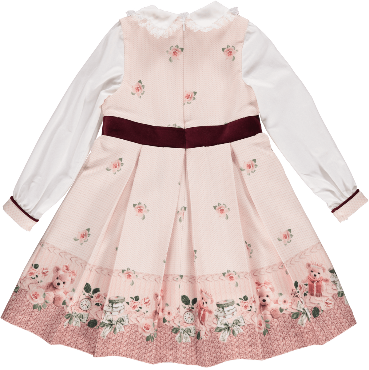 CLEARANCE SALE - Piccola Speranza Girls Pink and Burgundy Rose and Bear Dress - Mariposa Children's Boutique