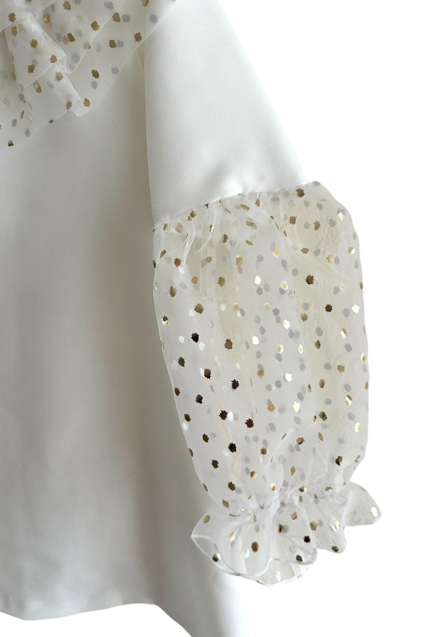 CLEARANCE SALE Rochy - Girls Cream and Gold Glitter Tulle A - Line Dress & Headpiece - Mariposa Children's Boutique