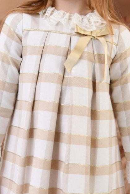 CLEARANCE SALE Rochy - Girls Gold Glitter, Camel and Cream Dress - Mariposa Children's Boutique