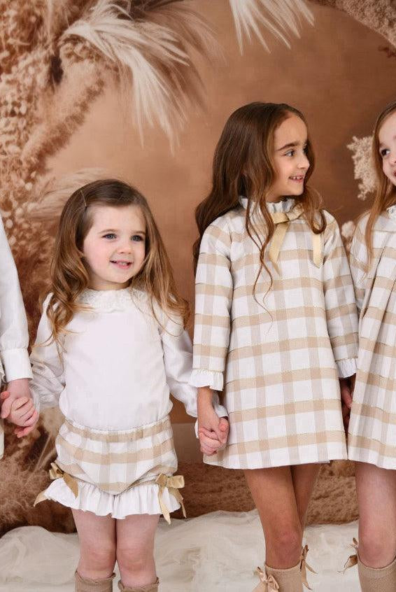 CLEARANCE SALE Rochy - Girls Gold Glitter, Camel and Cream Shorts & Blouse Set - Mariposa Children's Boutique