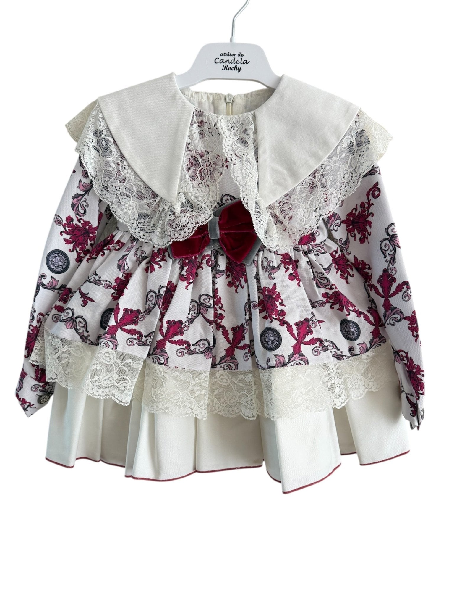 CLEARANCE SALE Rochy - Girls Grey & Burgundy Print Dress