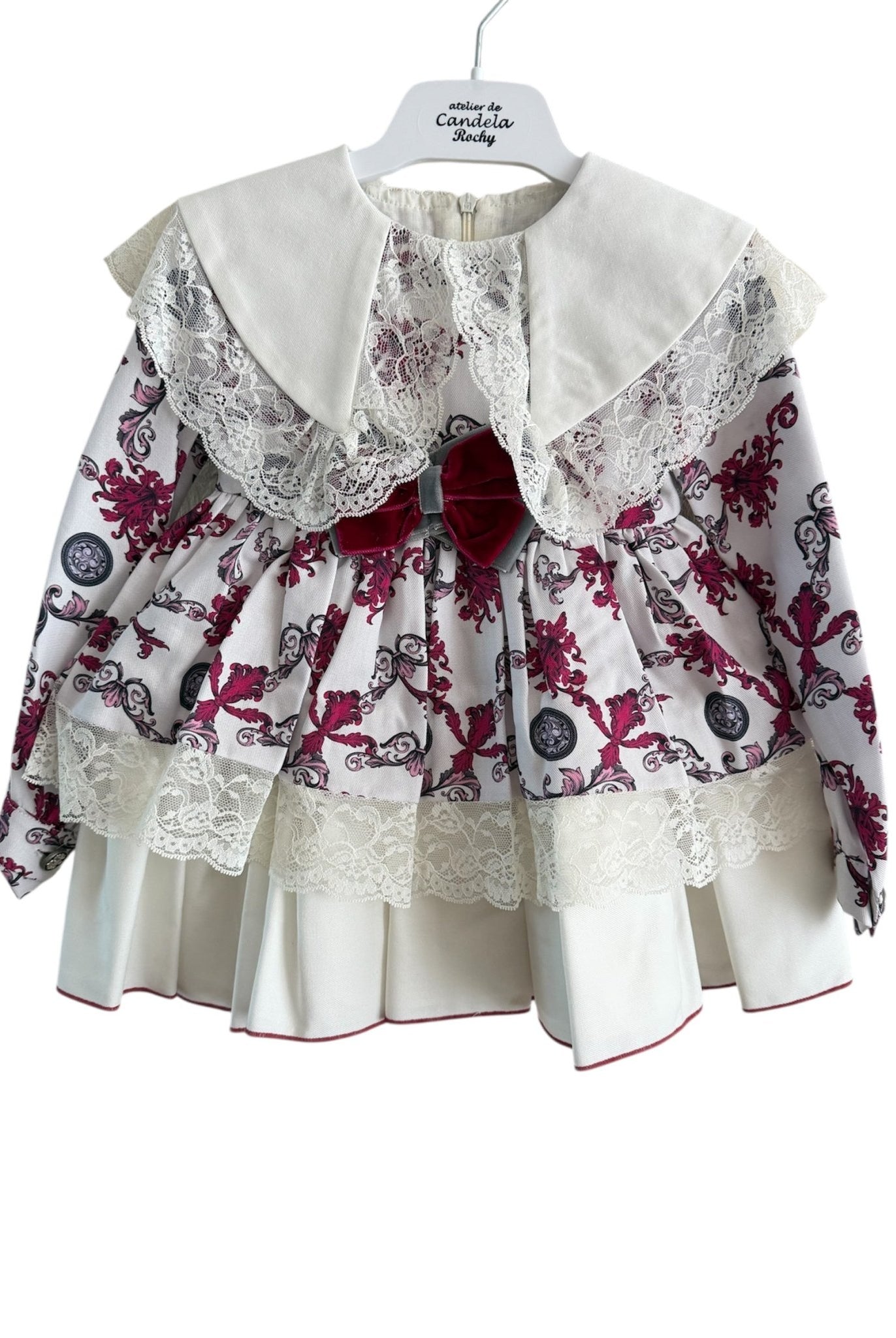 CLEARANCE SALE Rochy - Girls Grey & Burgundy Print Dress