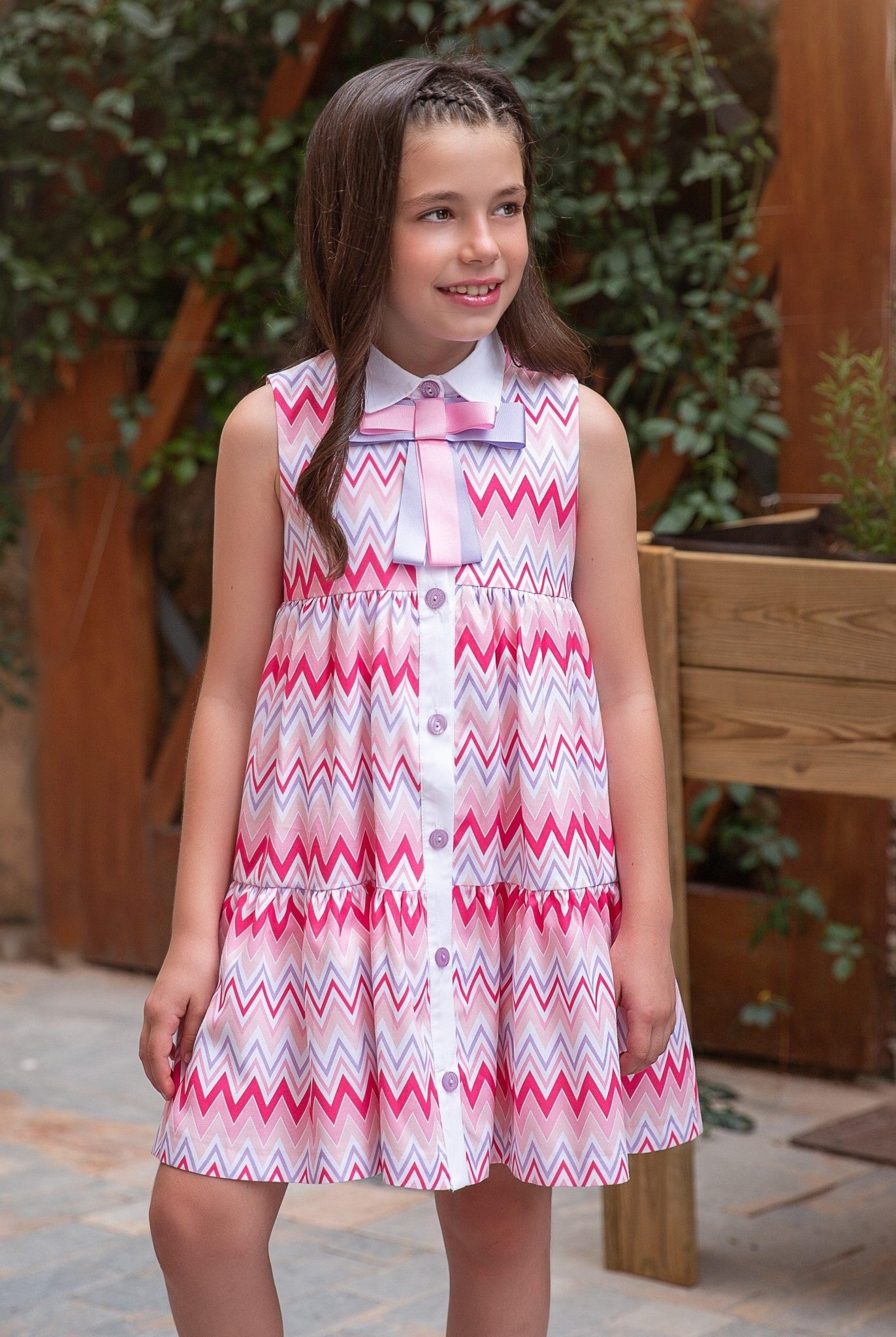CLEARANCE SALE - Rochy SS24 - Girls Zig Zag White, Lilac and Pink Dress - Mariposa Children's Boutique
