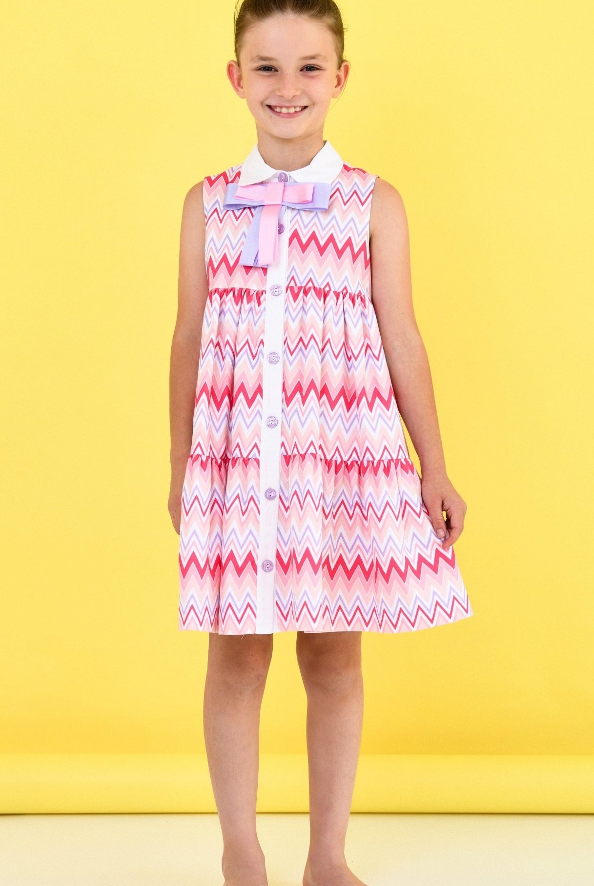 CLEARANCE SALE - Rochy SS24 - Girls Zig Zag White, Lilac and Pink Dress - Mariposa Children's Boutique