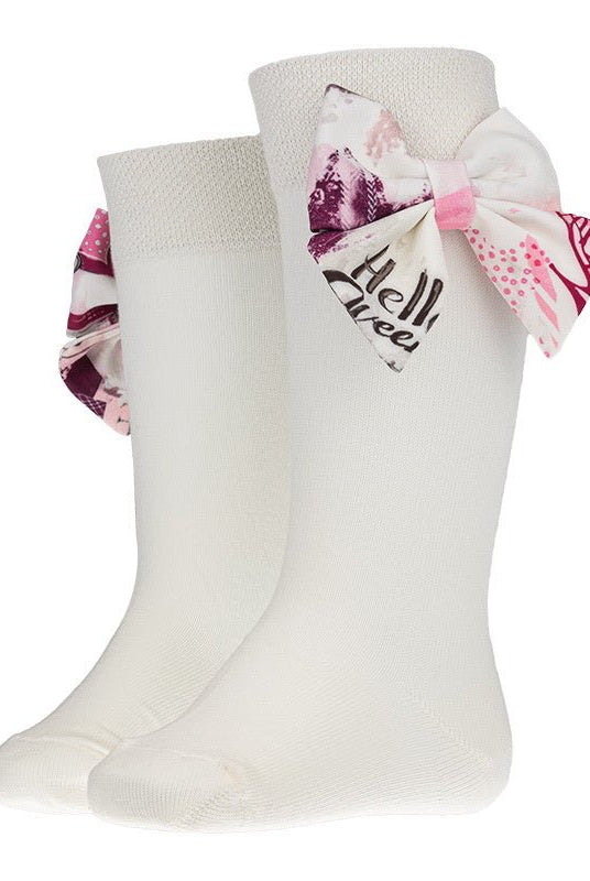 DAGA AW25 PRE - ORDER - Girls Fashion Street Cream & Burgundy Knee Socks