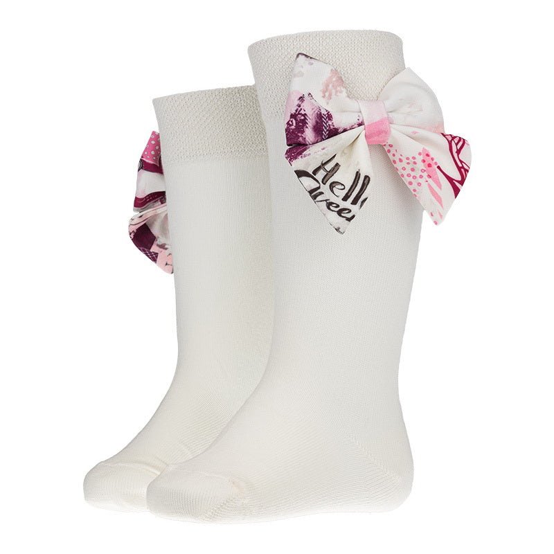 DAGA AW25 PRE - ORDER - Girls Fashion Street Cream & Burgundy Knee Socks
