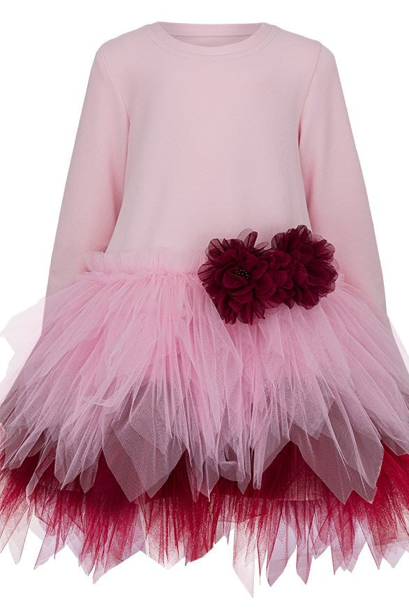 DAGA AW25 PRE - ORDER - Girls Fashion Street Pink & Burgundy Tulle Hem Dress