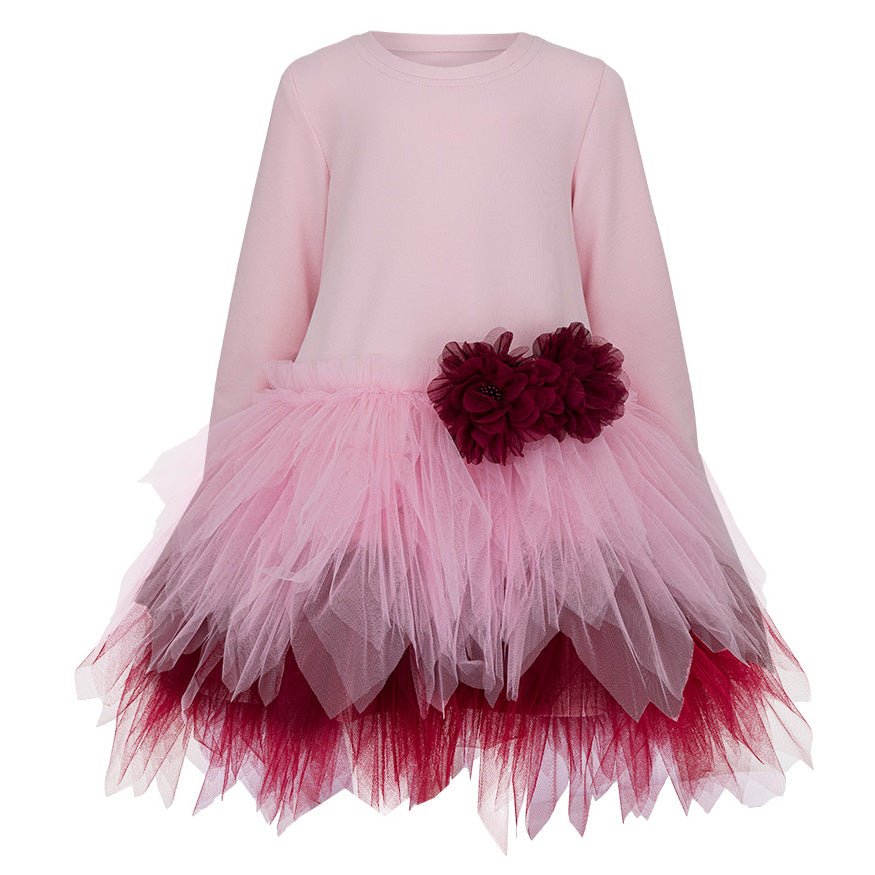 DAGA AW25 PRE - ORDER - Girls Fashion Street Pink & Burgundy Tulle Hem Dress
