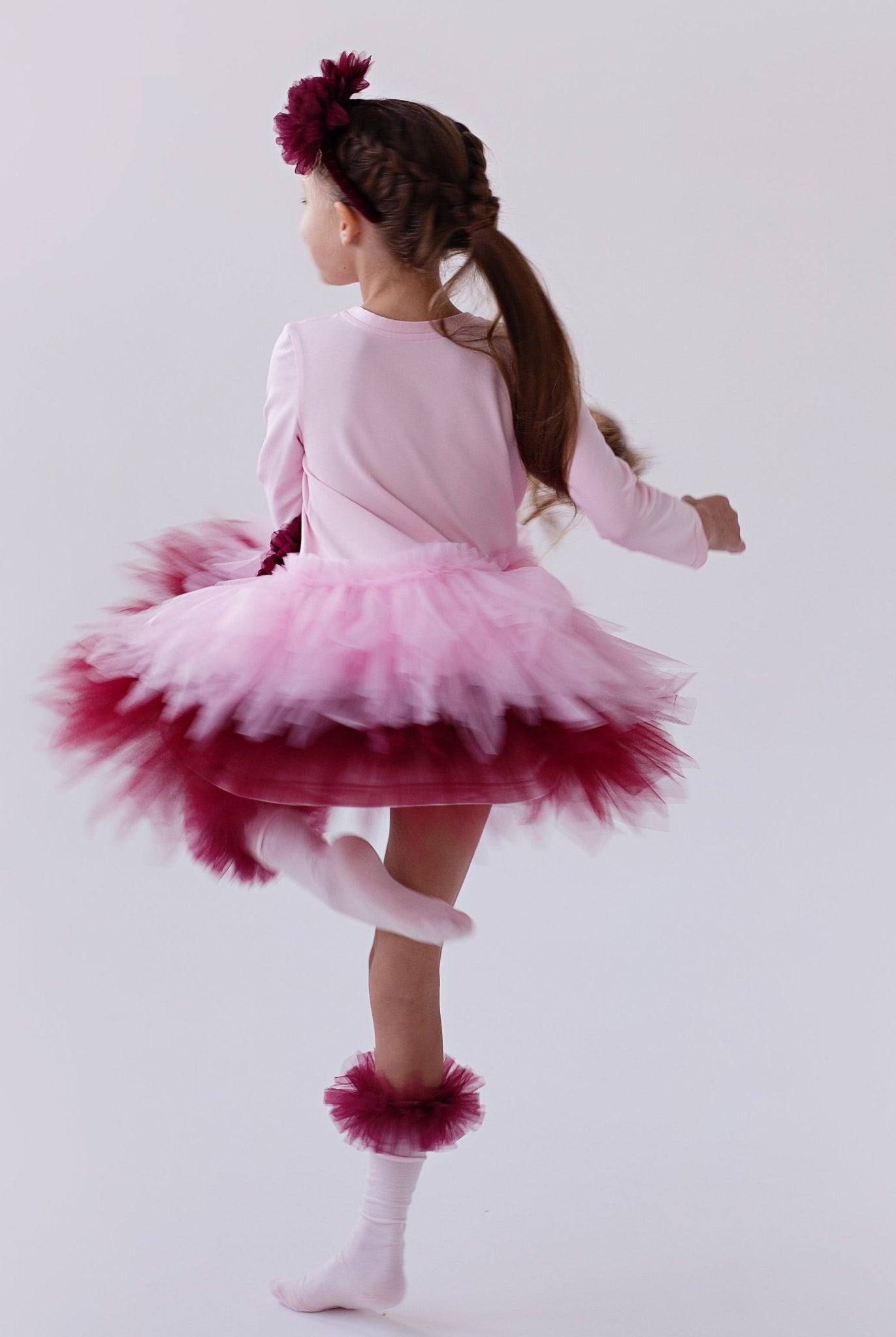 DAGA AW25 PRE - ORDER - Girls Fashion Street Pink & Burgundy Tulle Hem Dress