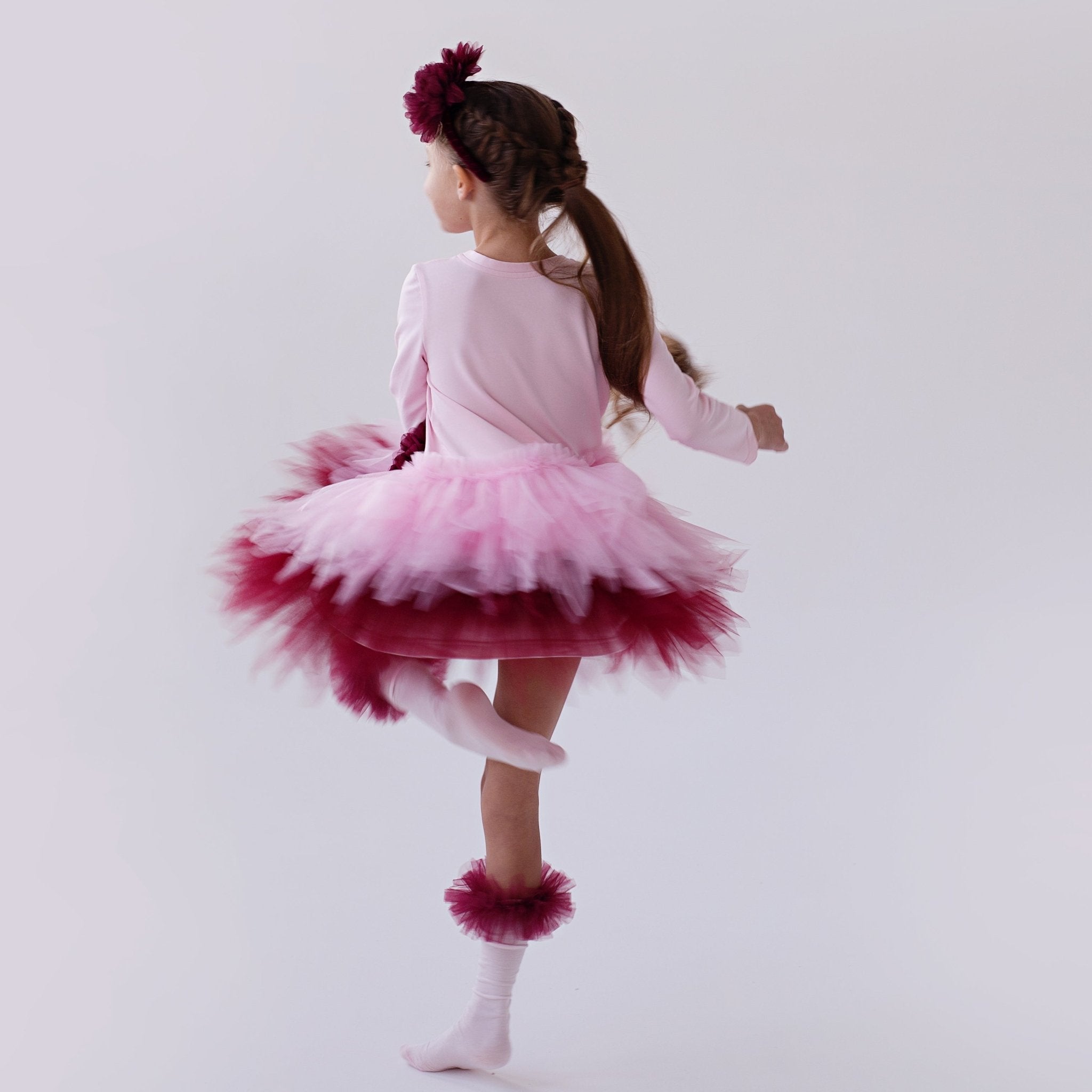 DAGA AW25 PRE - ORDER - Girls Fashion Street Pink & Burgundy Tulle Hem Dress