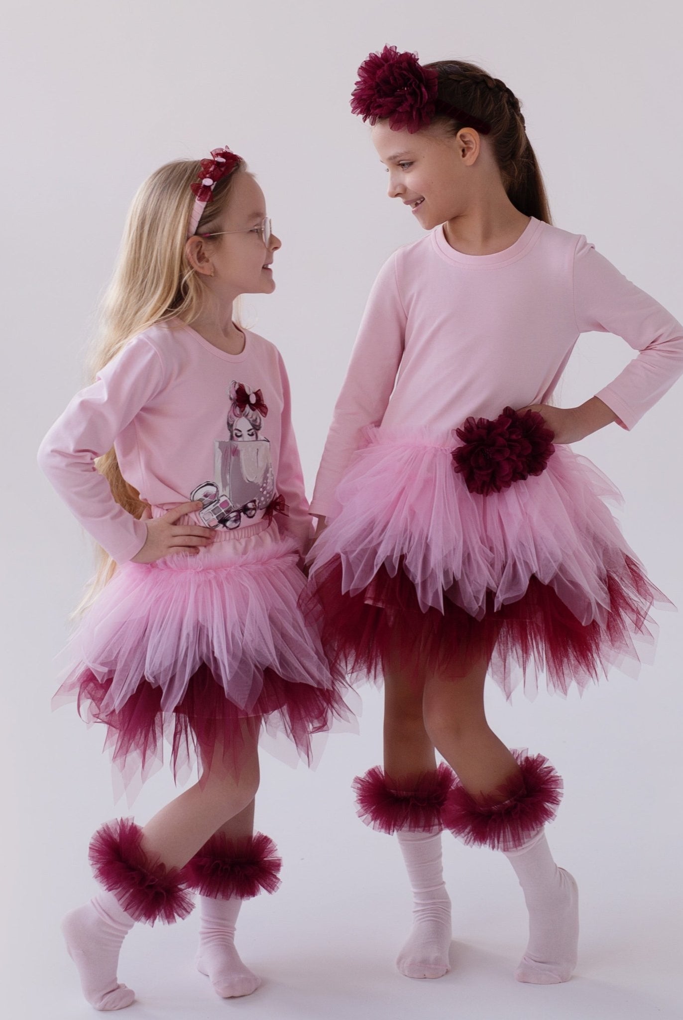 DAGA AW25 PRE - ORDER - Girls Fashion Street Pink & Burgundy Tulle Hem Dress