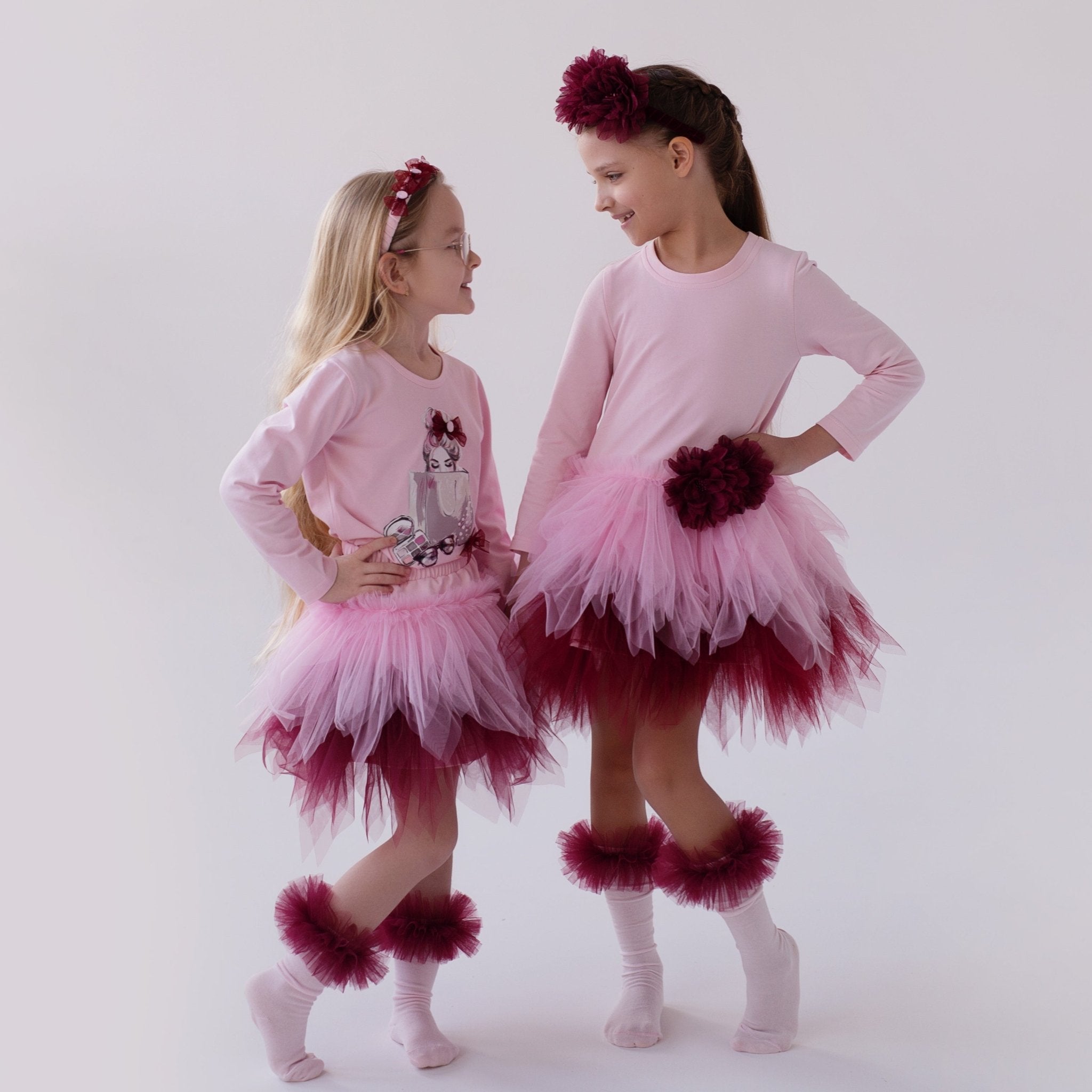 DAGA AW25 PRE - ORDER - Girls Fashion Street Pink & Burgundy Tulle Hem Dress