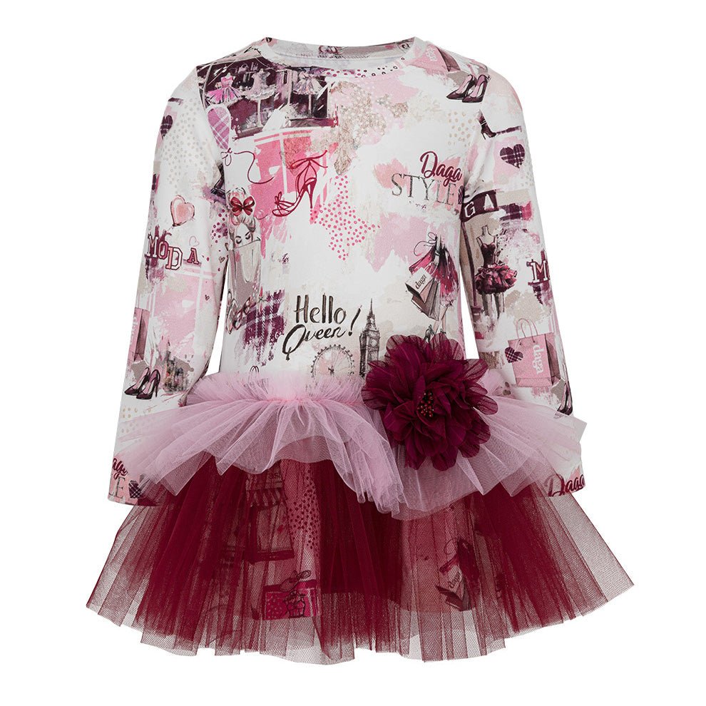 DAGA AW25 Girls Burgundy & Pink Tulle Dress
