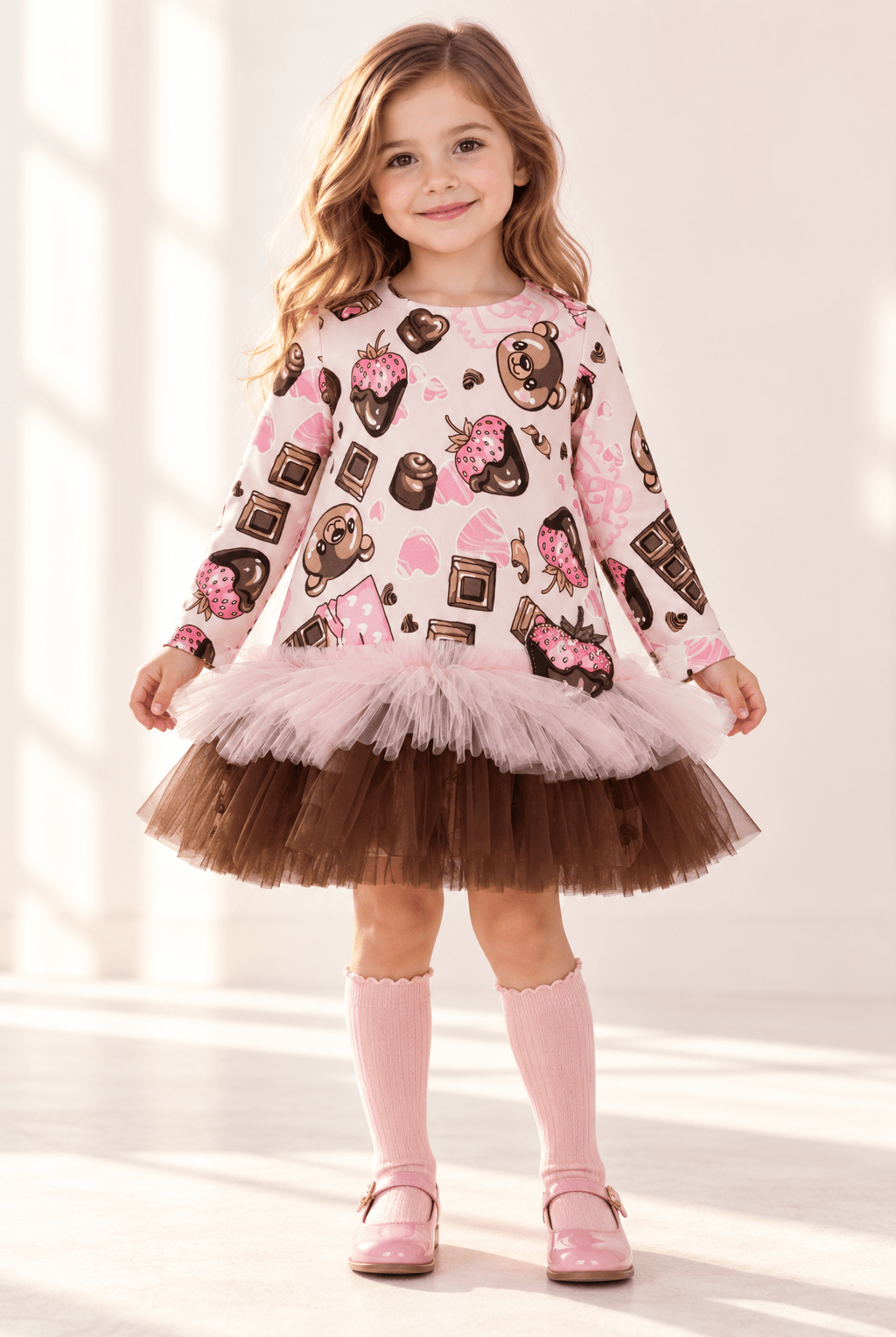 DAGA Girls Chocolate Teddy Tulle Dress | AW26