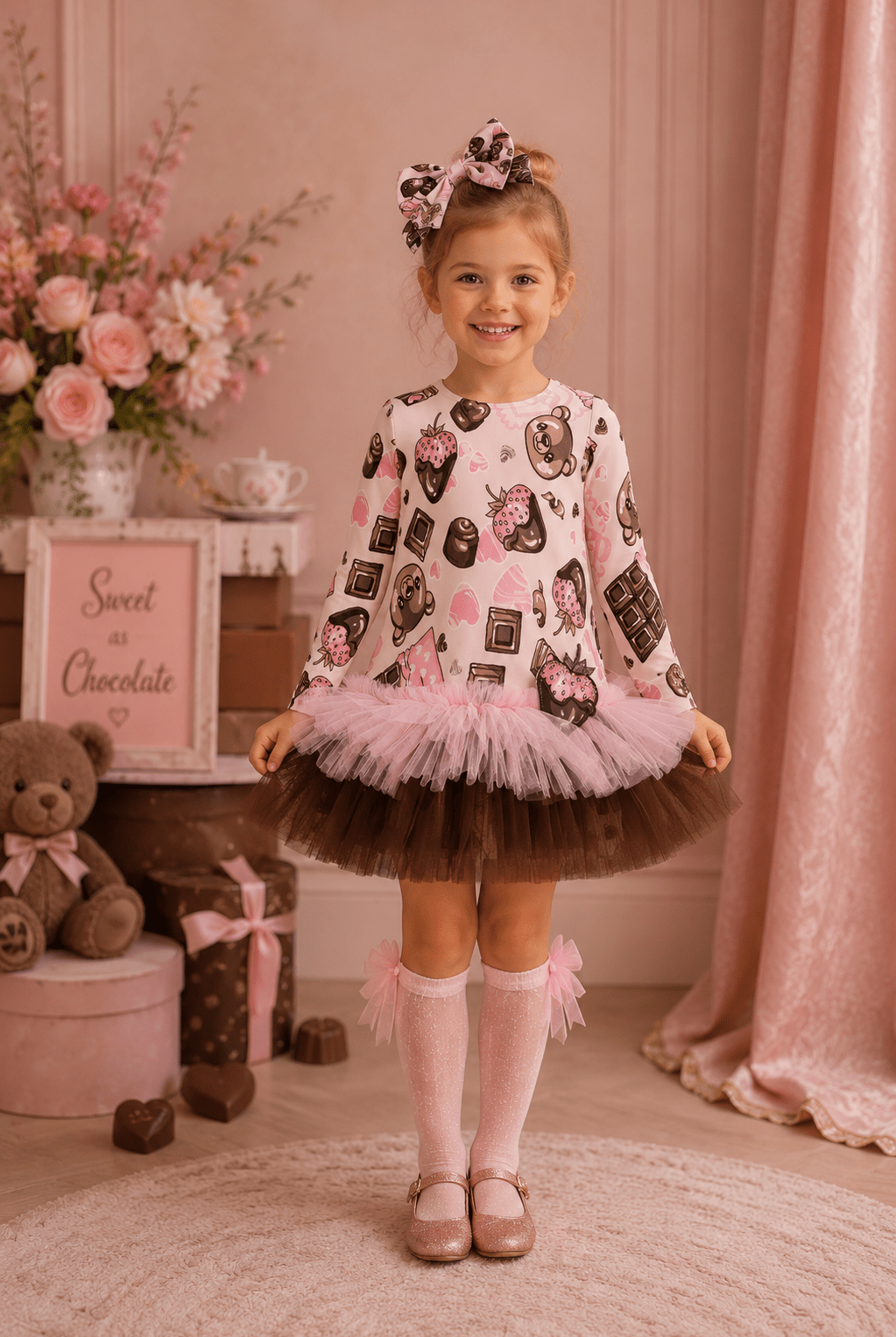 DAGA Girls Chocolate Teddy Tulle Dress | AW26 PRE-ORDER