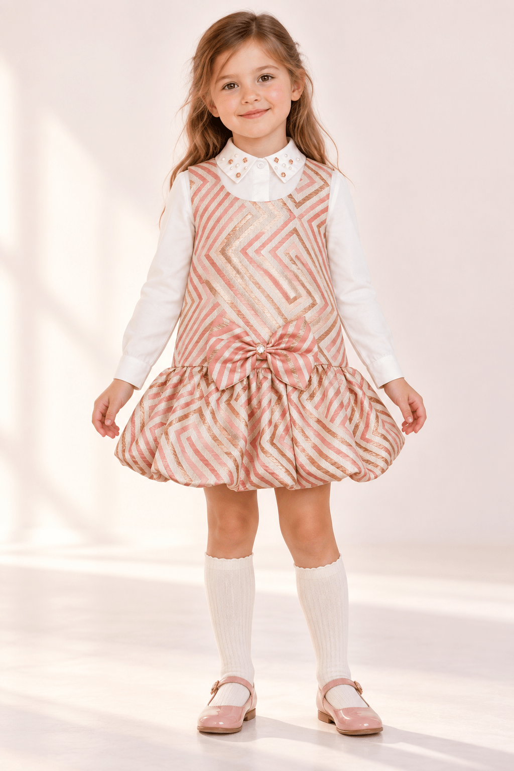 DAGA Girls Sparkle Blush Pinafore Dress & Blouse Set | AW26