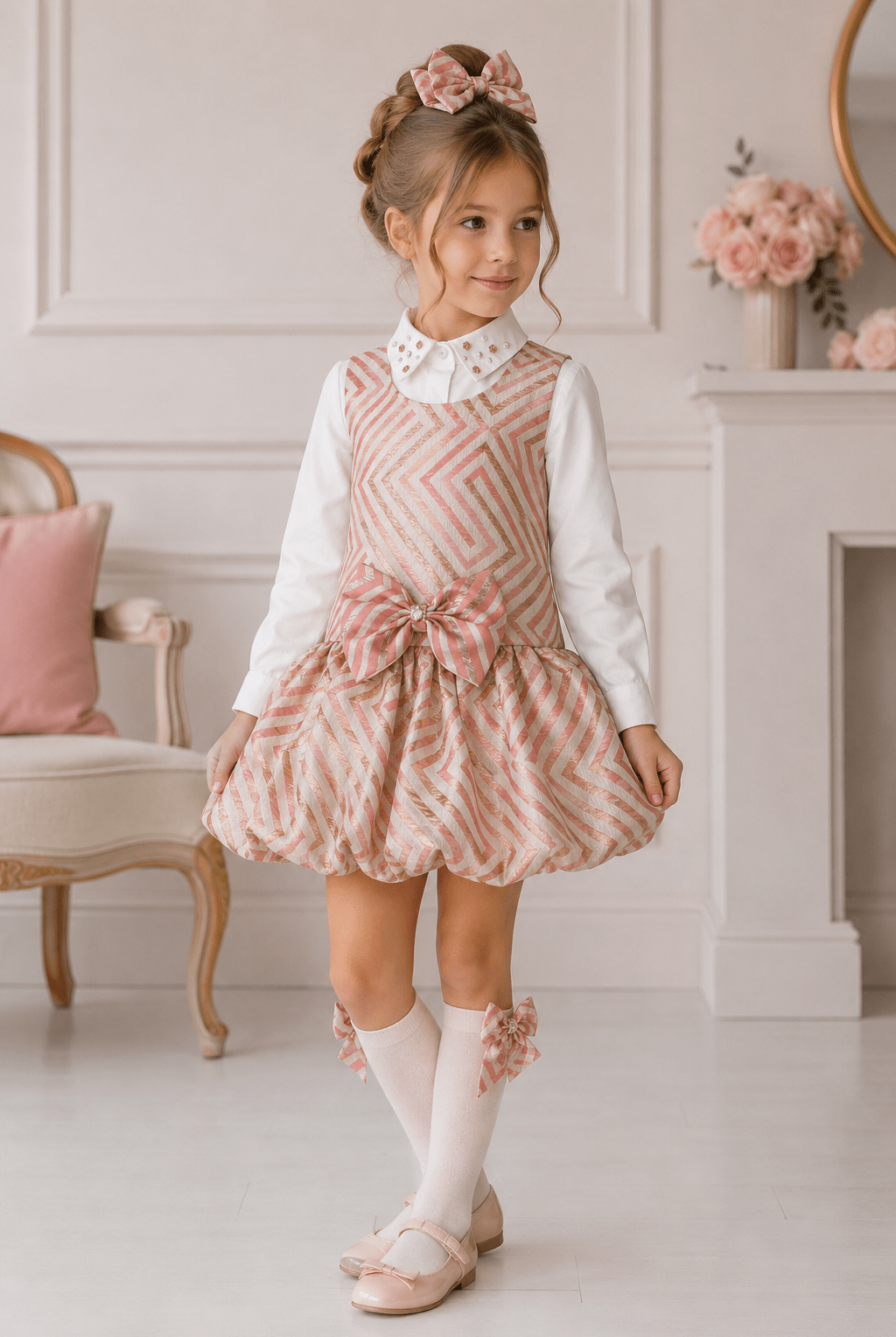 DAGA Girls Sparkle Blush Pinafore Dress & Blouse Set | AW26