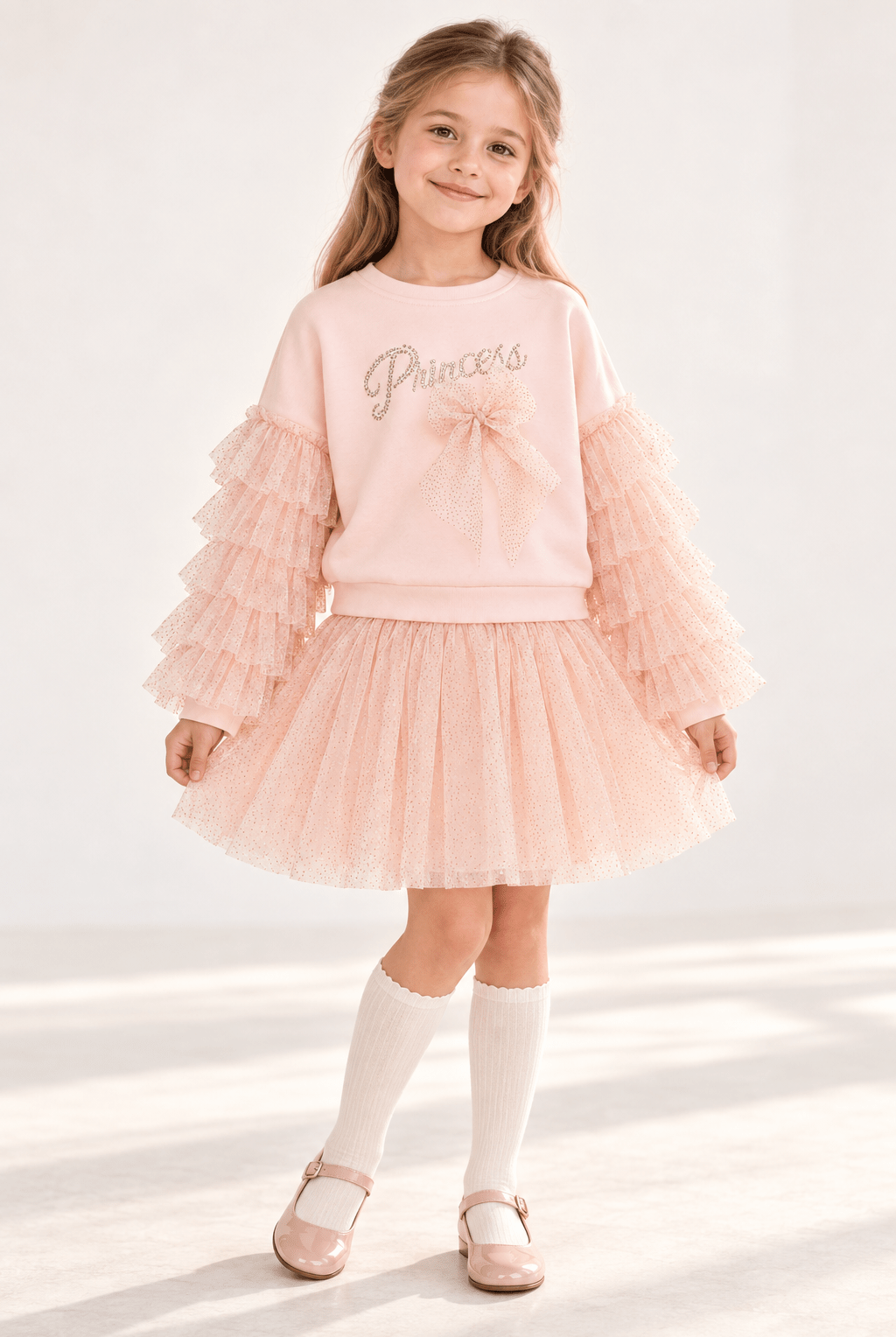 DAGA Girls Sparkle Blush Tulle Skirt and Sweater Set | AW26