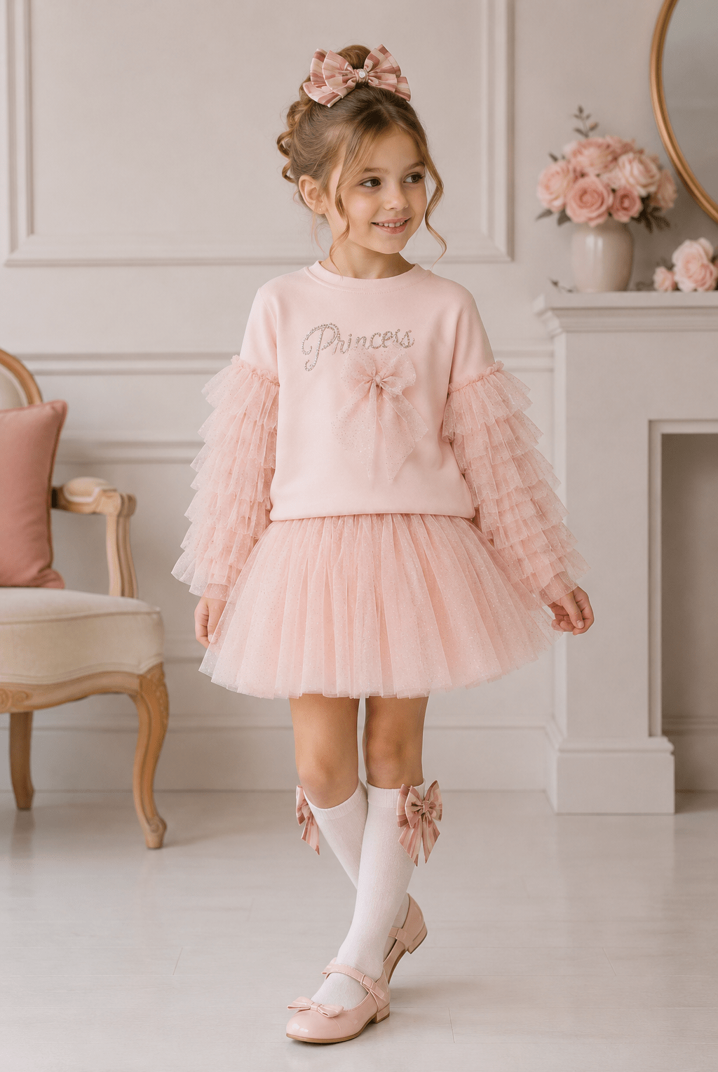 DAGA Girls Sparkle Blush Tulle Skirt and Sweater Set | AW26 PRE-ORDER