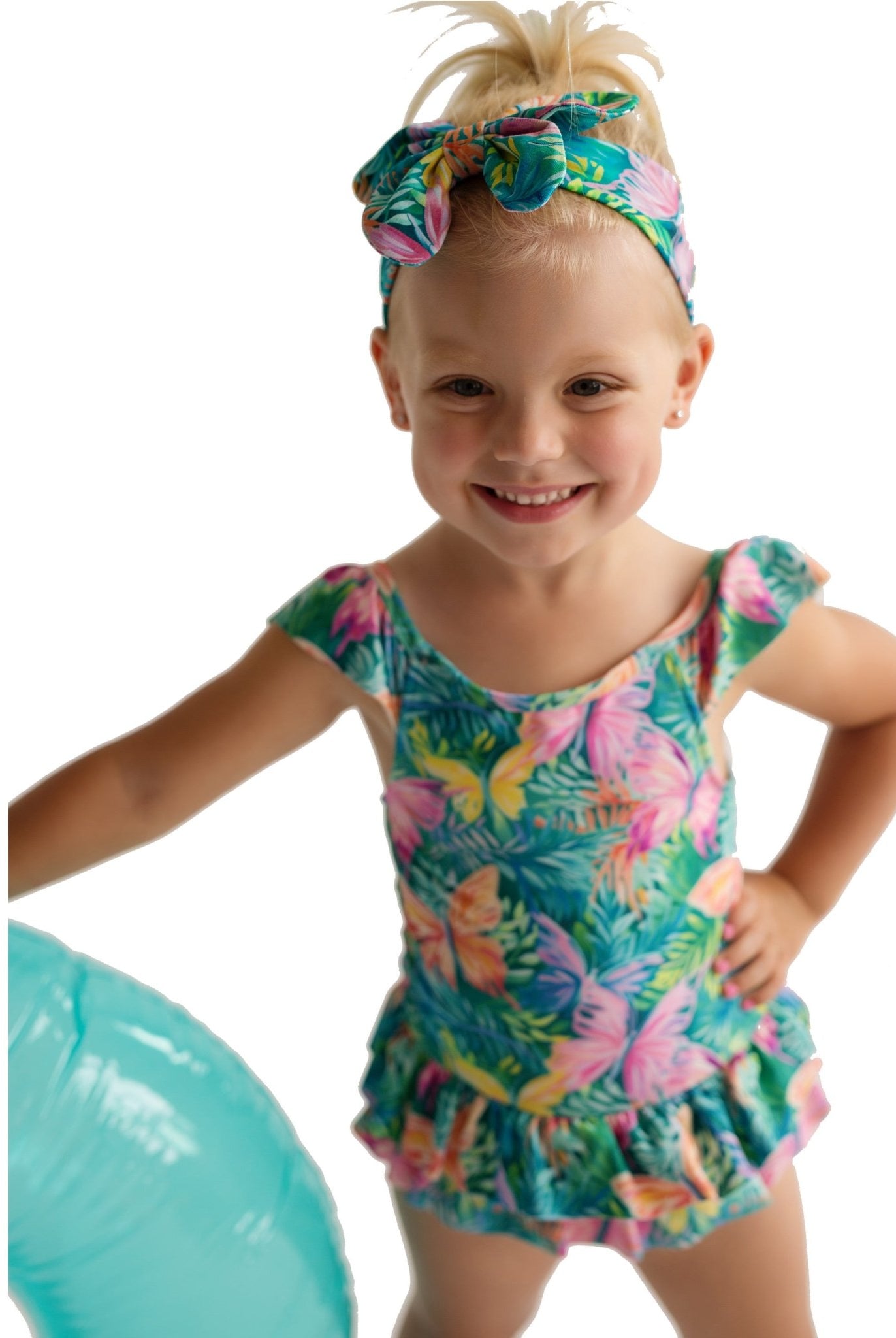 DAGA SS25 - Girl's Pink Paradise Print Swimsuit - Mariposa Children's Boutique
