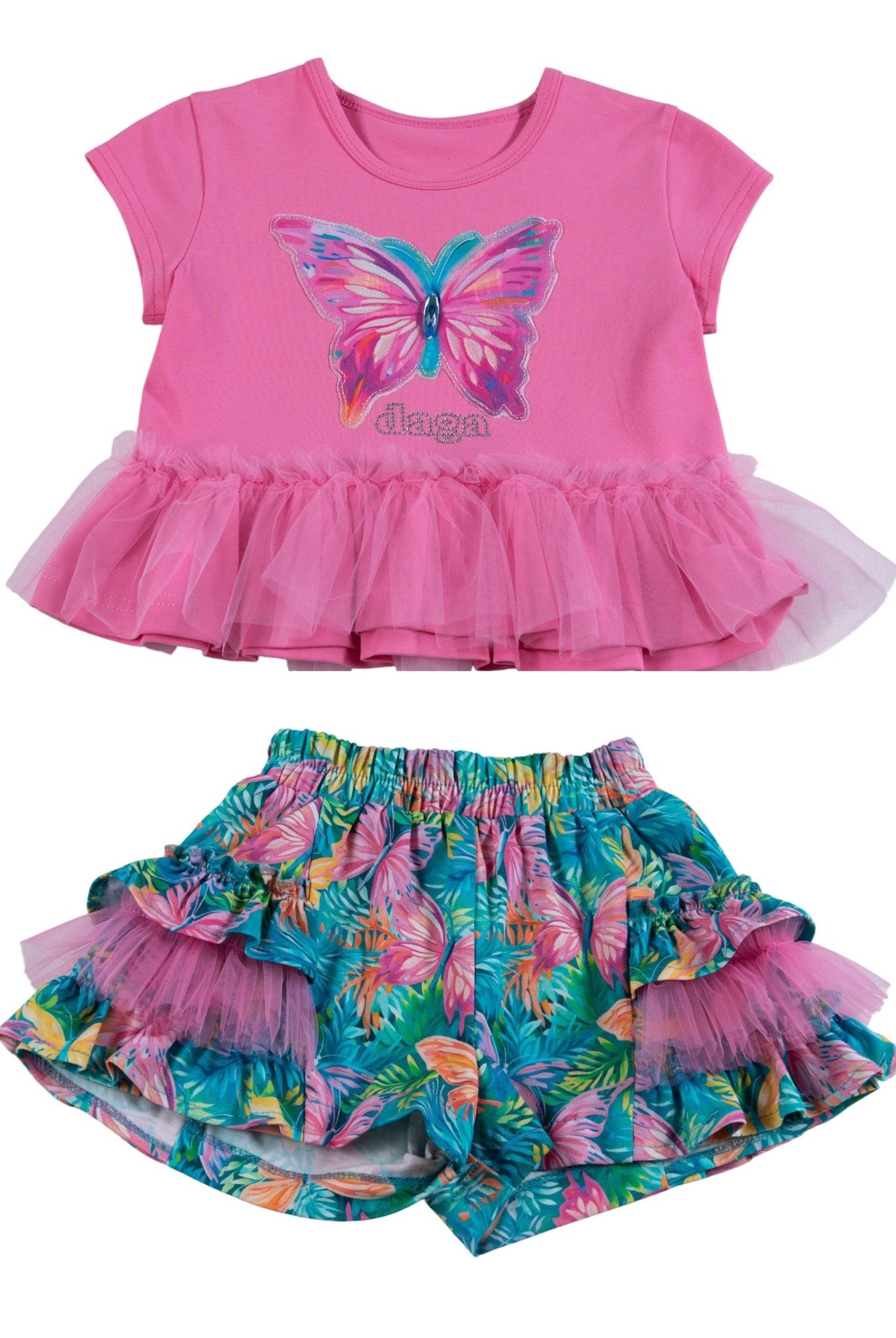 DAGA SS25 - Girl's Pink Paradise Shorts and Top Set - Mariposa Children's Boutique