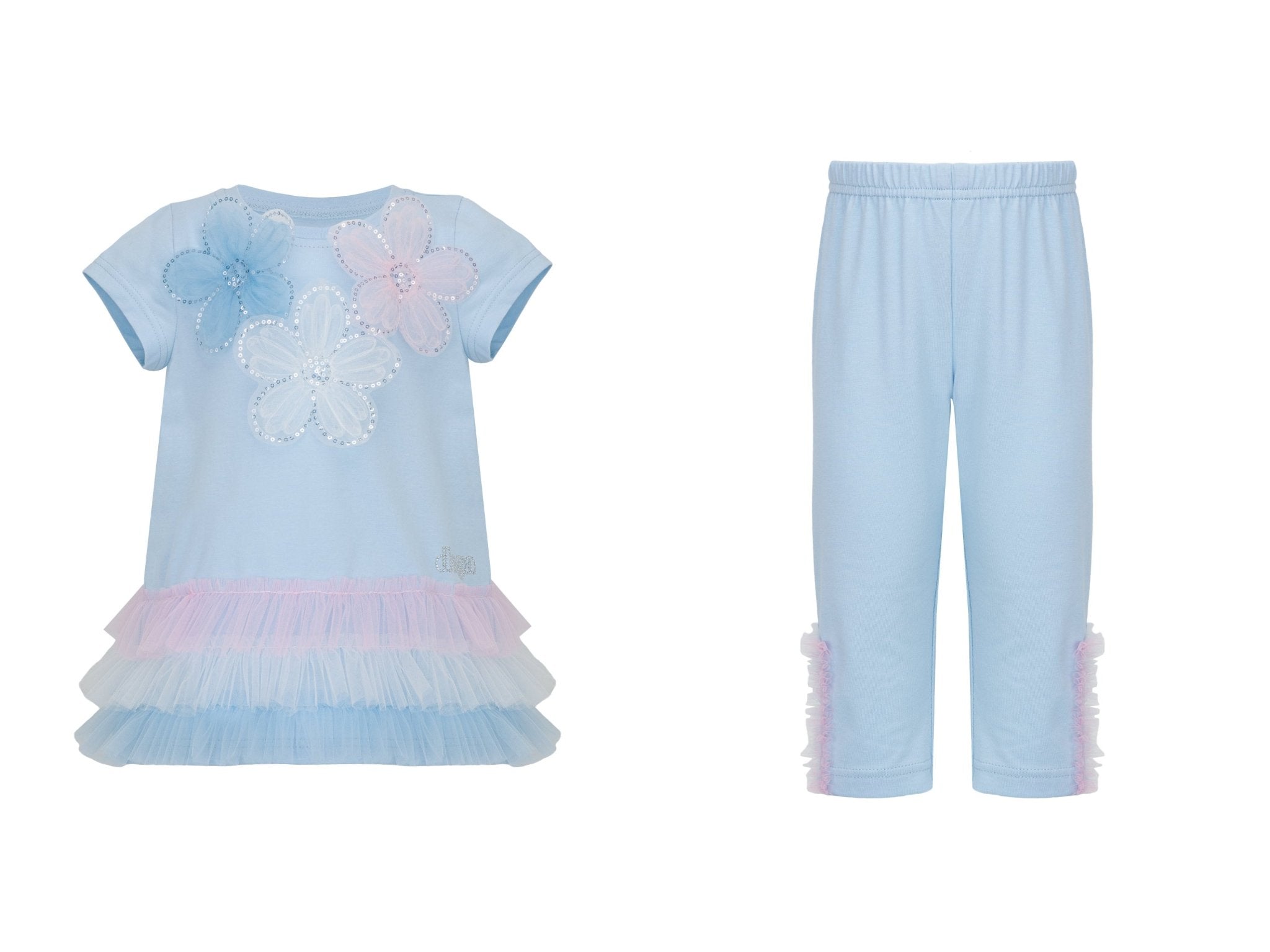 DAGA SS26 PRE - ORDER - Girls Ceremony Blue & Pink Floral & Tulle Leggings Set