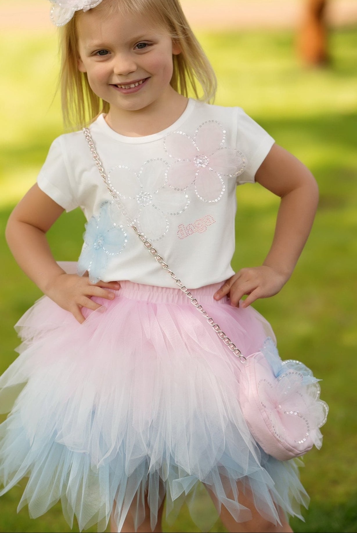 DAGA girls pink blue tulle skirt and top set SS26