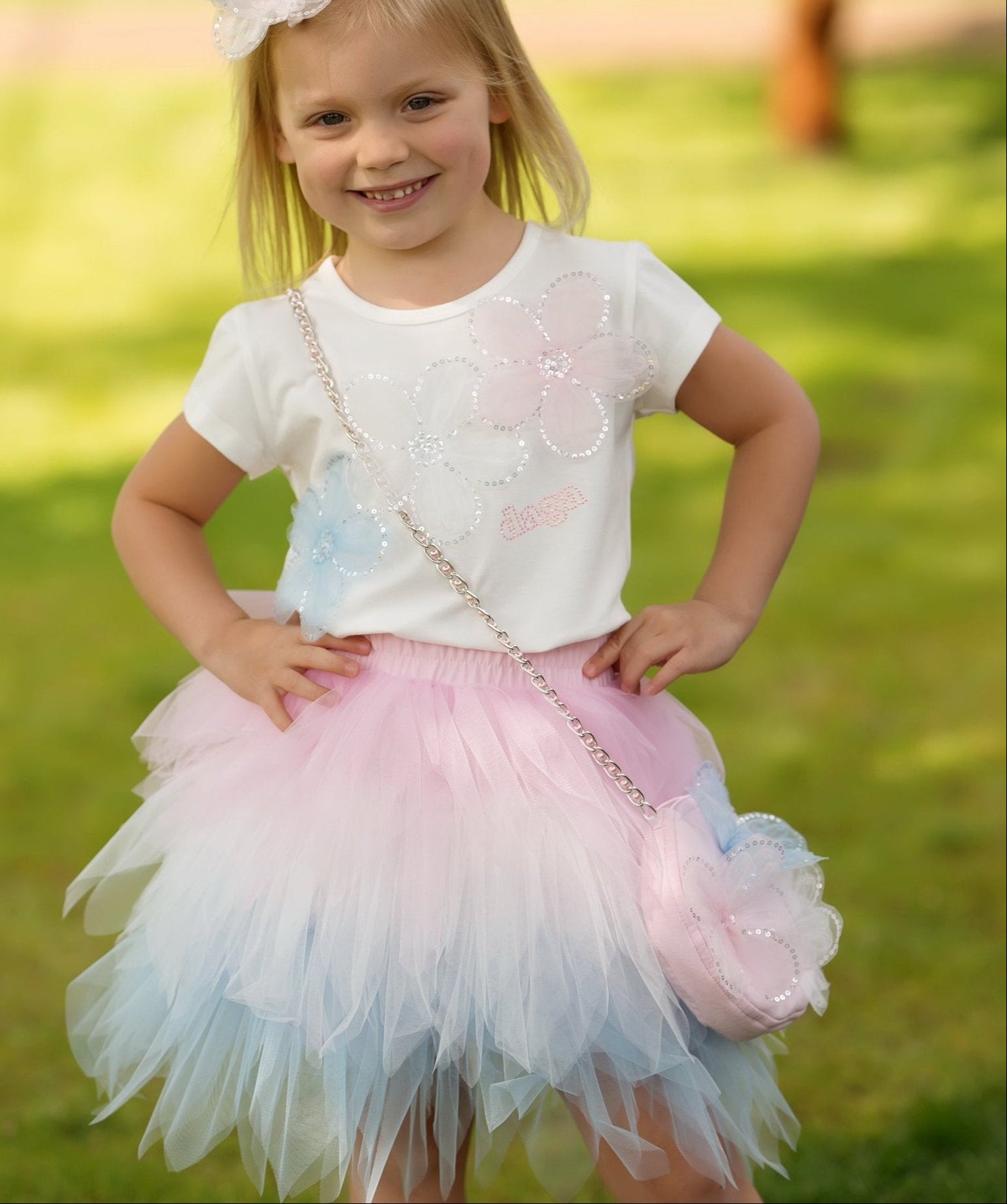 DAGA girls pink blue tulle skirt and top set SS26