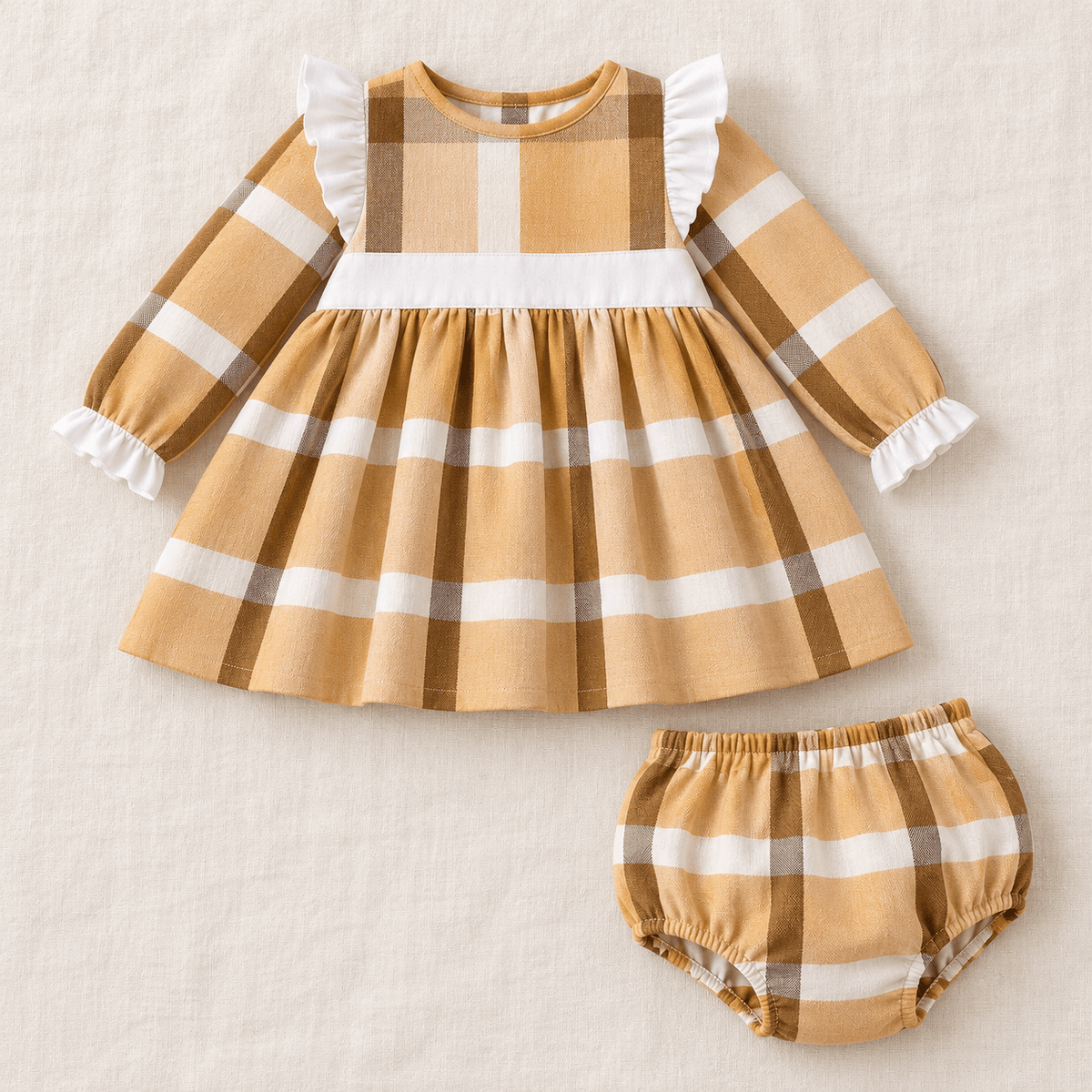 DBB Baby Girls Mustard Check First Birthday Outfit 12M| Clearance Sale