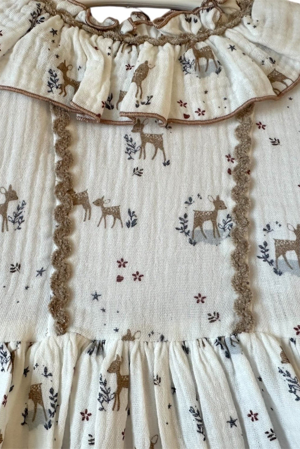 DBB Collection AW25 PRE - ORDER - Girls Deer Print White & Camel Dress