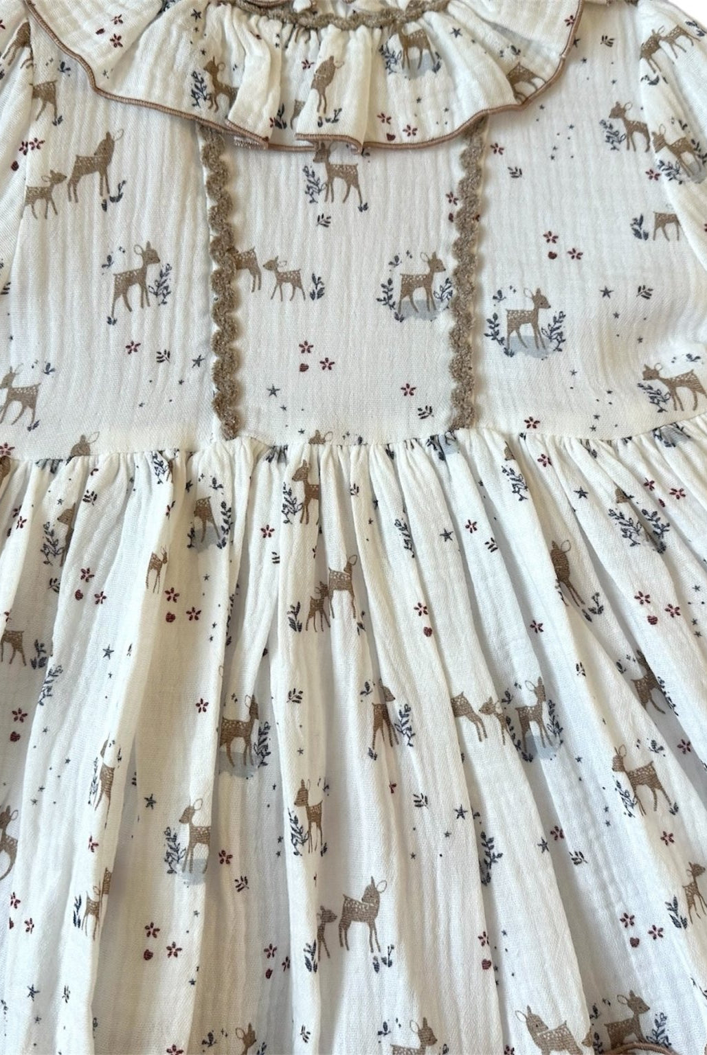 DBB Collection AW25 PRE - ORDER - Girls Deer Print White & Camel Dress