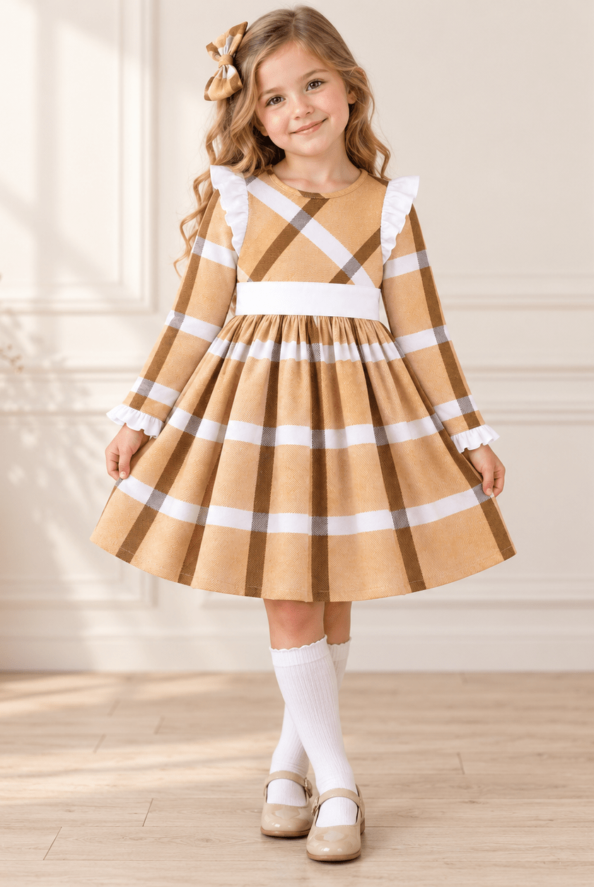 DBB Collection Girls Mustard Check Dress Age 8 | Clearance Sale
