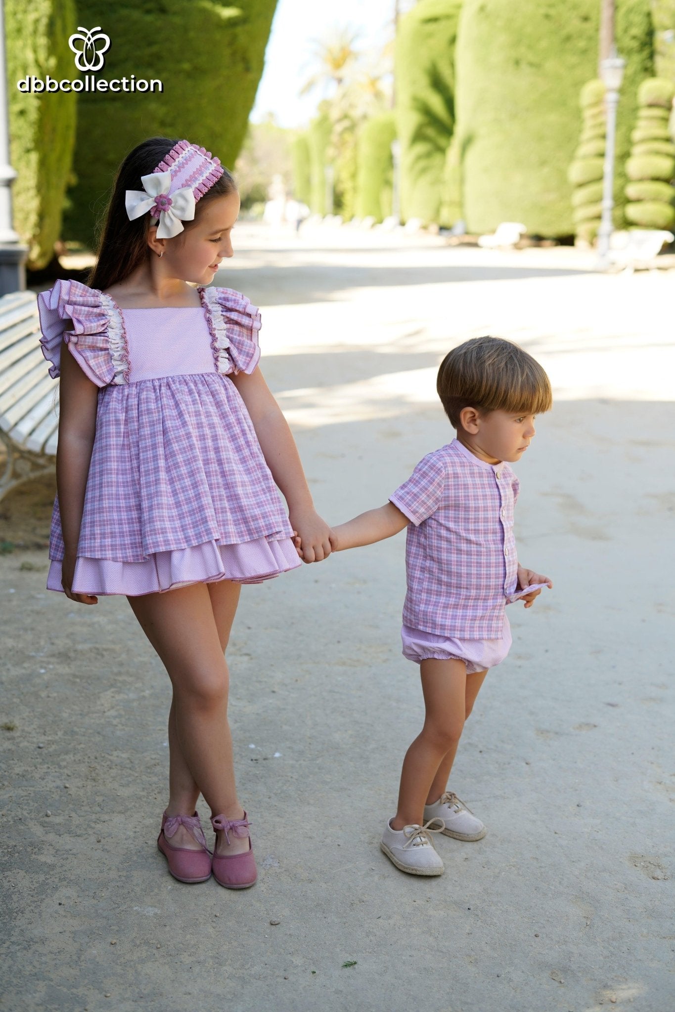DBB Collection SS25 - Girls Mauve & Pink Check Dress - Mariposa Children's Boutique
