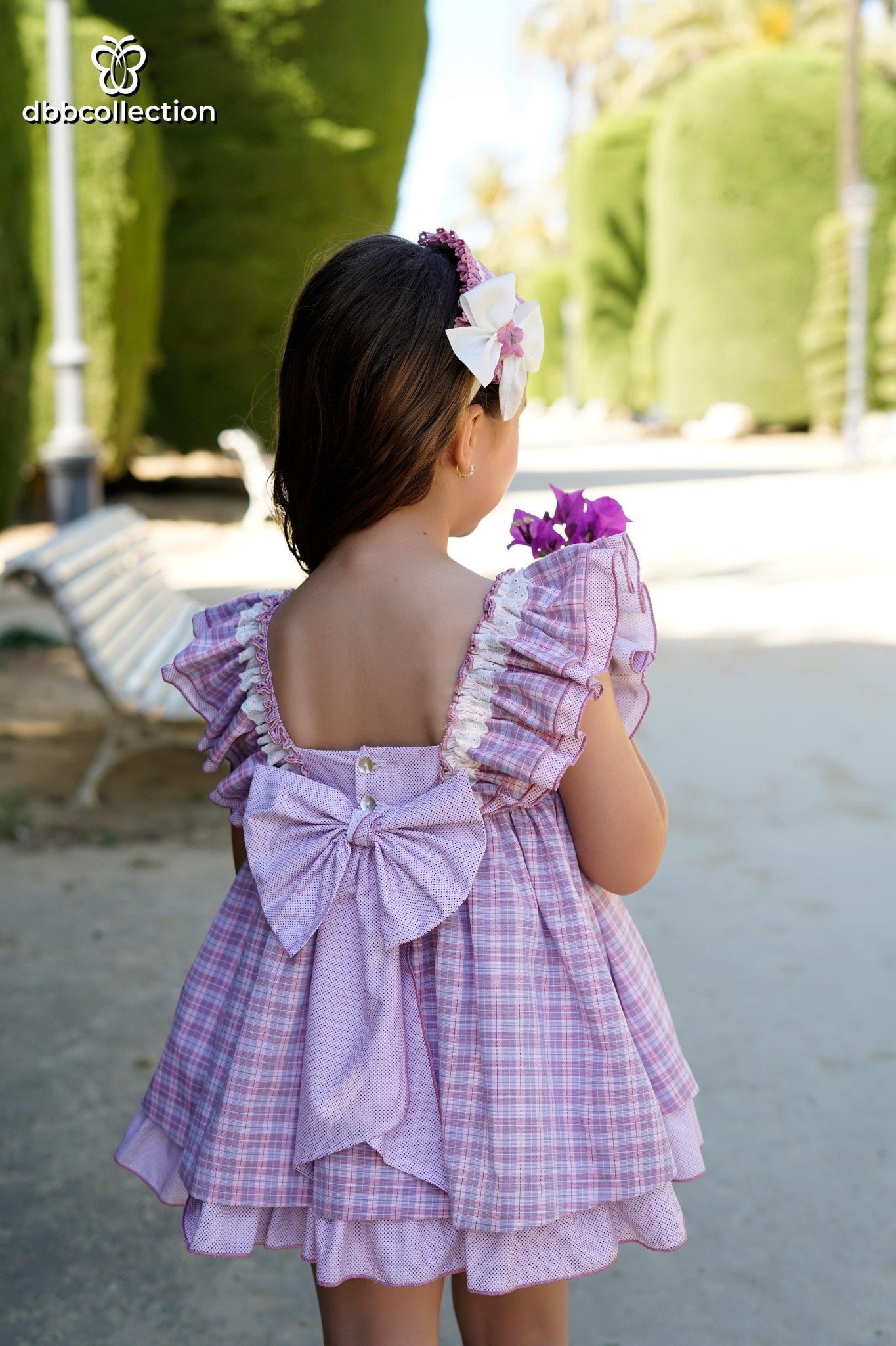 DBB Collection SS25 - Girls Mauve & Pink Check Dress - Mariposa Children's Boutique