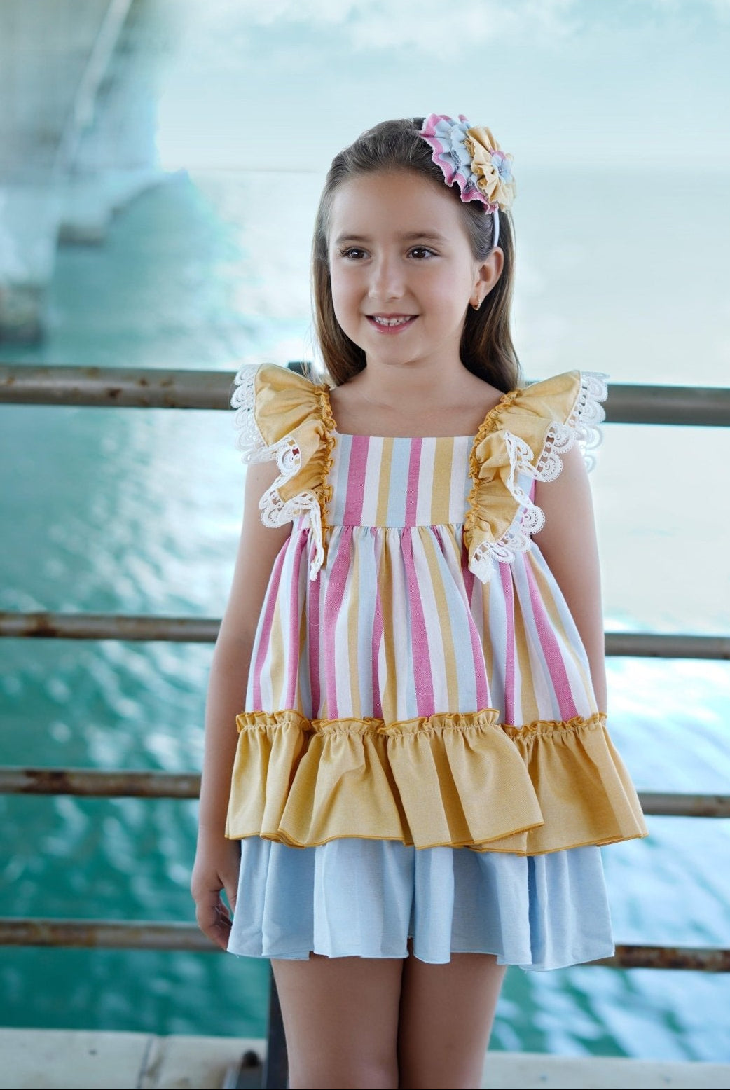 DBB Collection SS25 - Girls Multi Coloured Striped Dress - Mariposa Children's Boutique