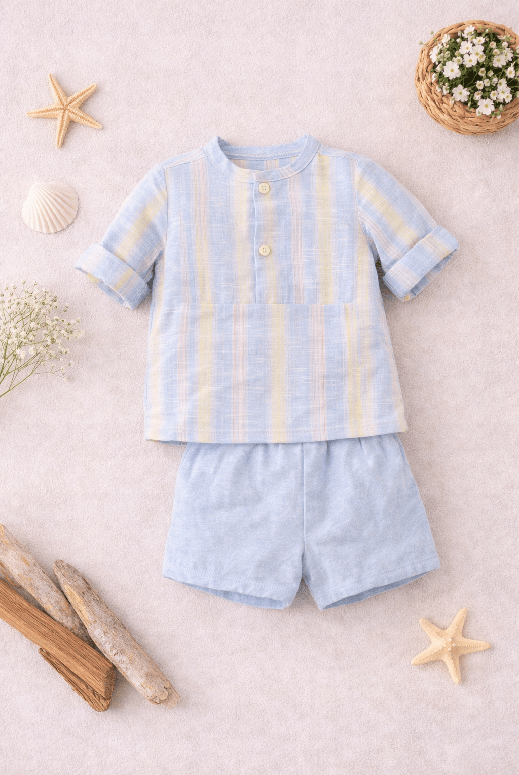 DBB Collection SS26 - Baby Boys Blue & Lemon Shorts & Shirt Set