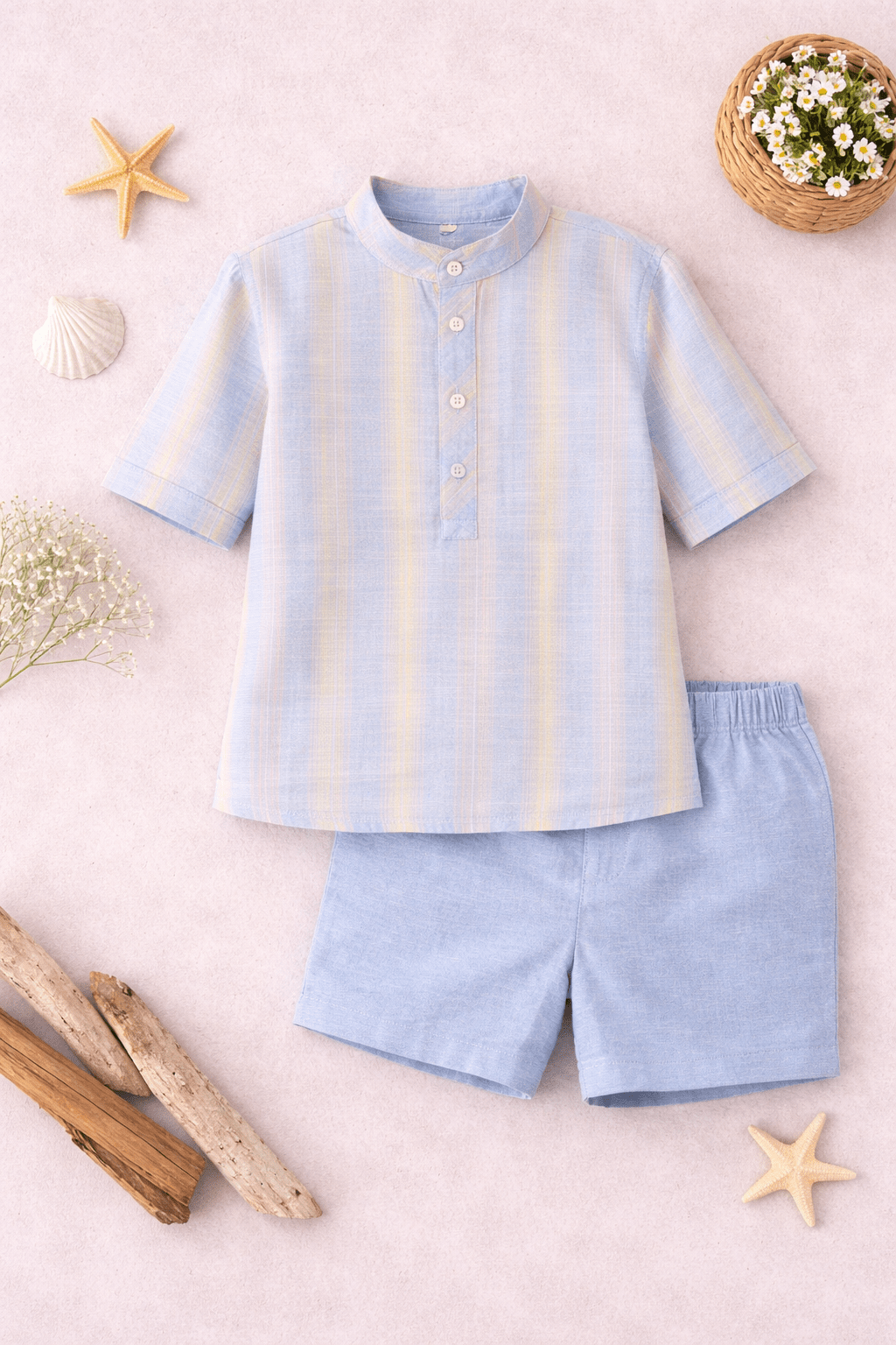 Boys Spanish outfit blue striped shirt and shorts DBB Collection