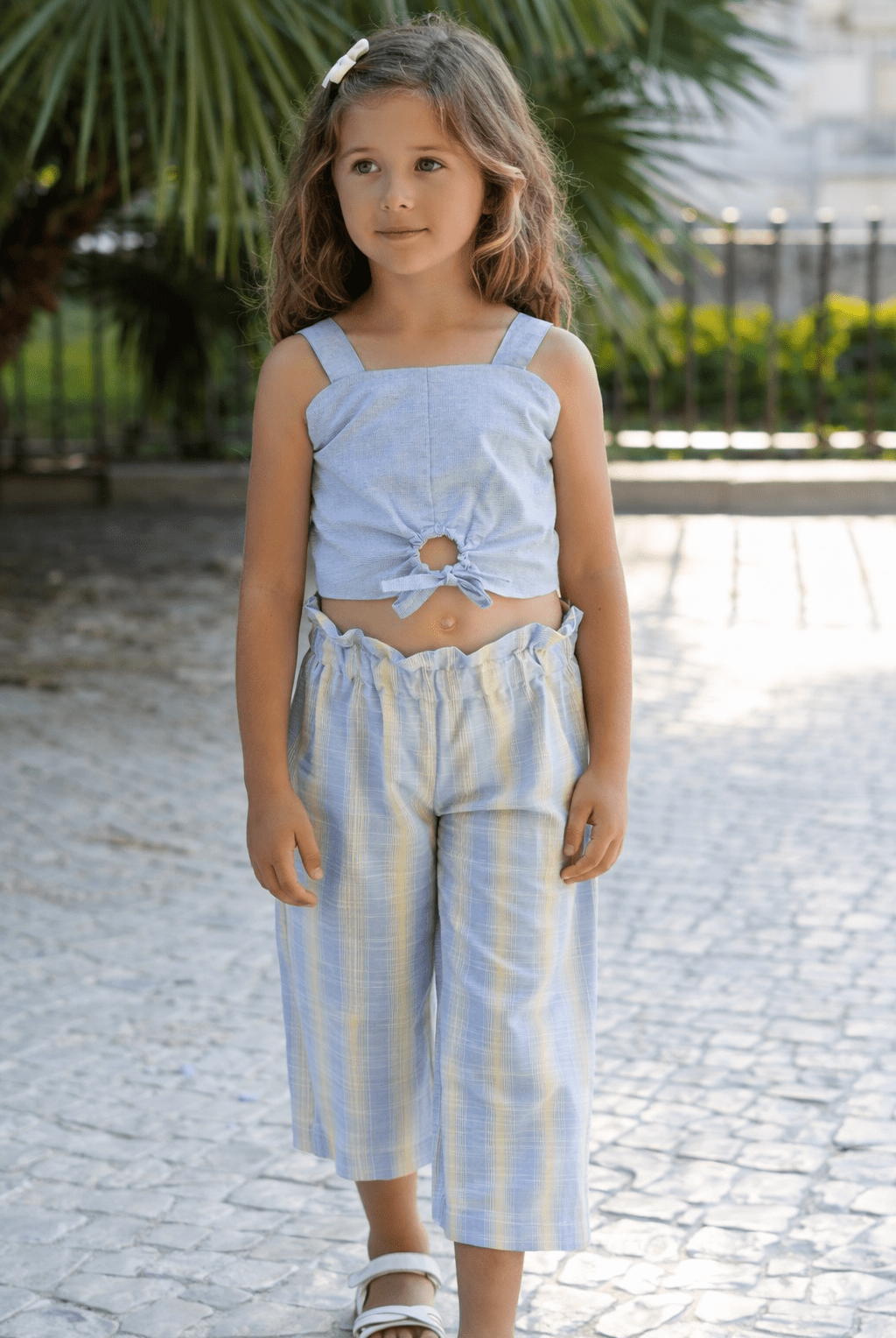 DBB girls summer set blue and lemon wide leg trousers outfit