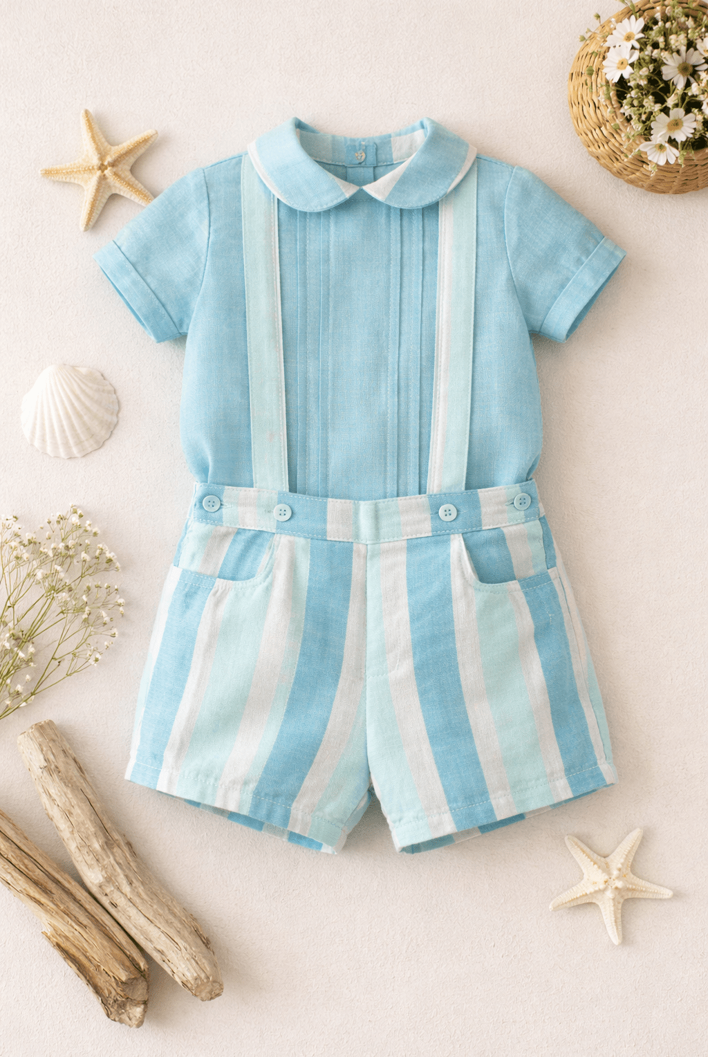 DBB Collection SS26 PRE - ORDER - Baby Boys Blue Stripe Shorts & Shirt Set