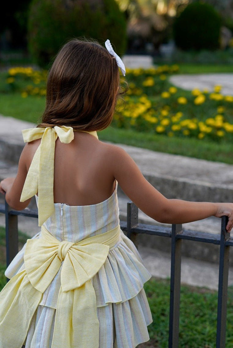 Girls lemon and cream stripe dress Spanish children’s wear DBB