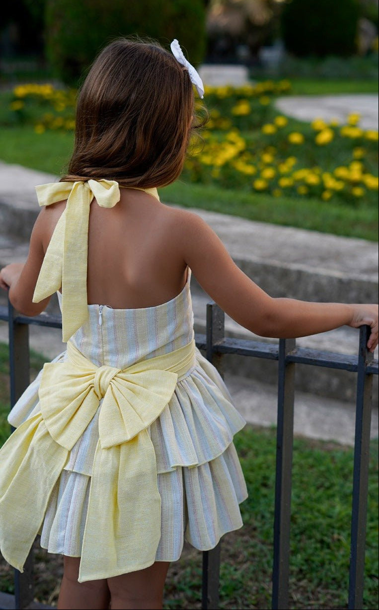 Girls lemon and cream stripe dress Spanish children’s wear DBB