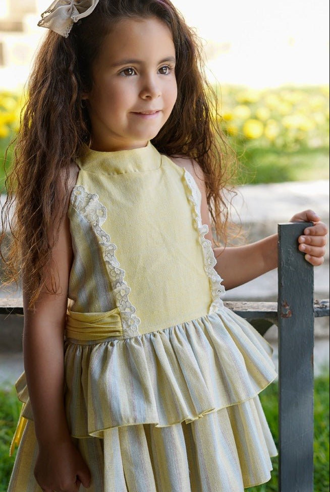 DBB girls lemon stripe Spanish dress SS26 layered skirt UK