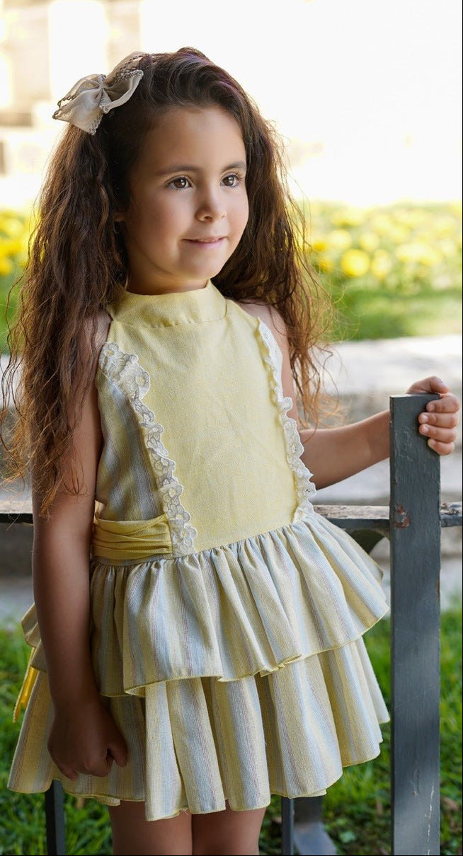 DBB girls lemon stripe Spanish dress SS26 layered skirt UK