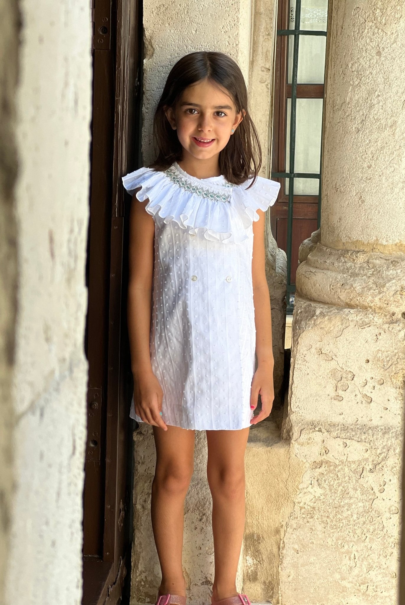 El Copo SS26 girls white smocked collar dress Spanish dress