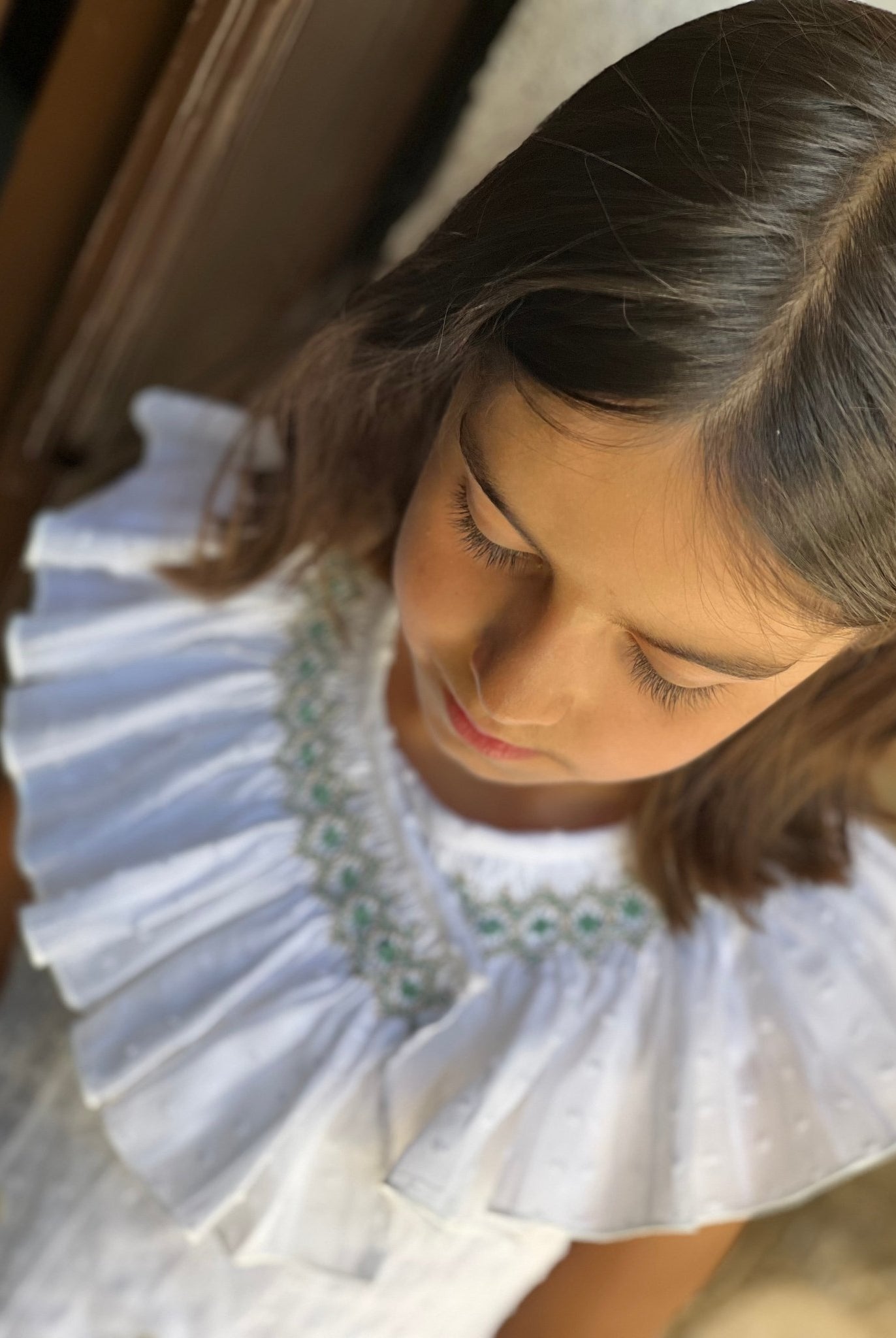 El Copo SS26 Girls white Summer dress with smocked collar dress