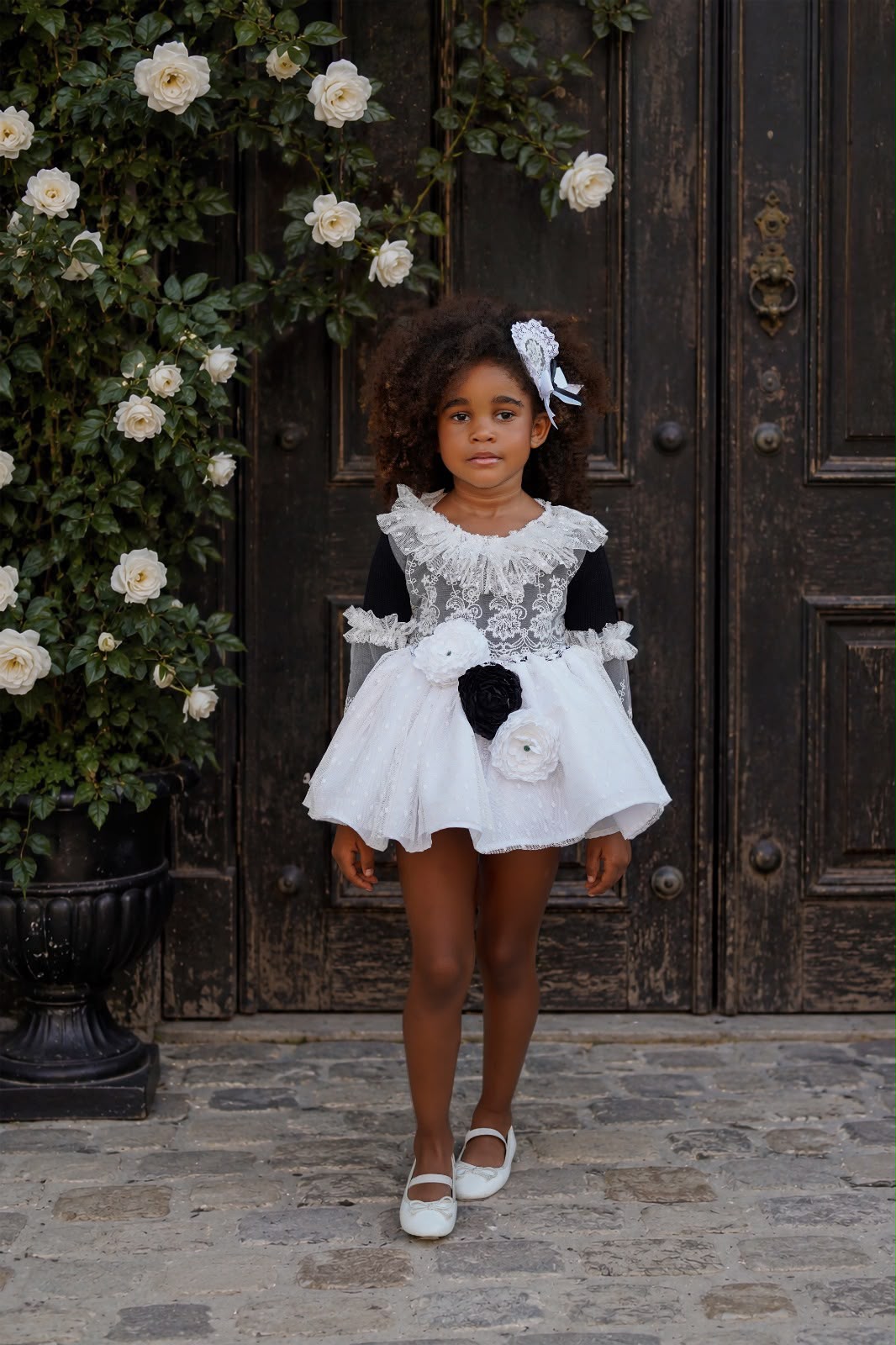 Ela Confeccion Girls Black and White Lace Detail Dress Set | AW26 PRE-ORDER