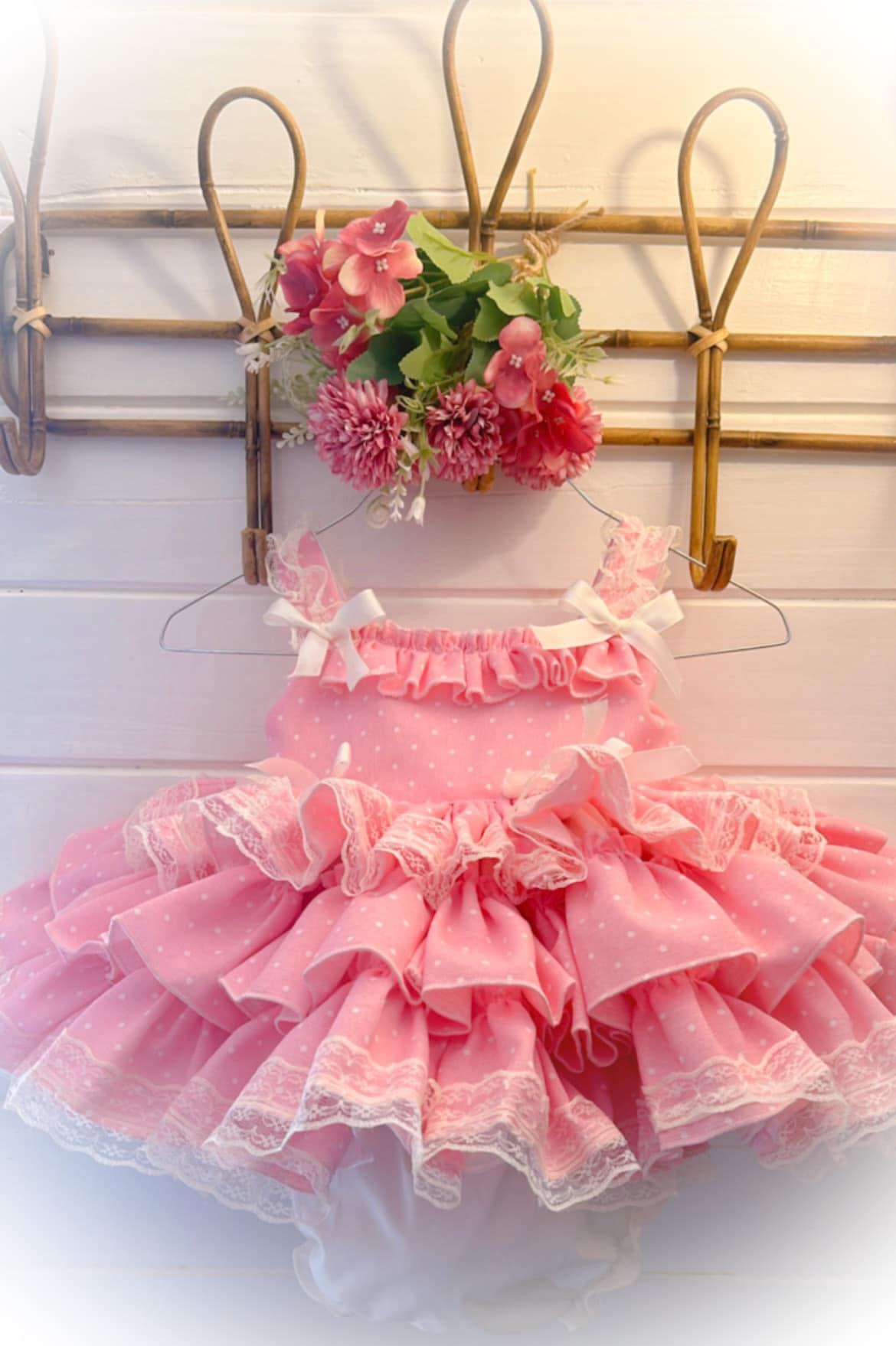 Ela Girls Spanish Pink and Cream Flared Polka Dot Summer Puffball Dress