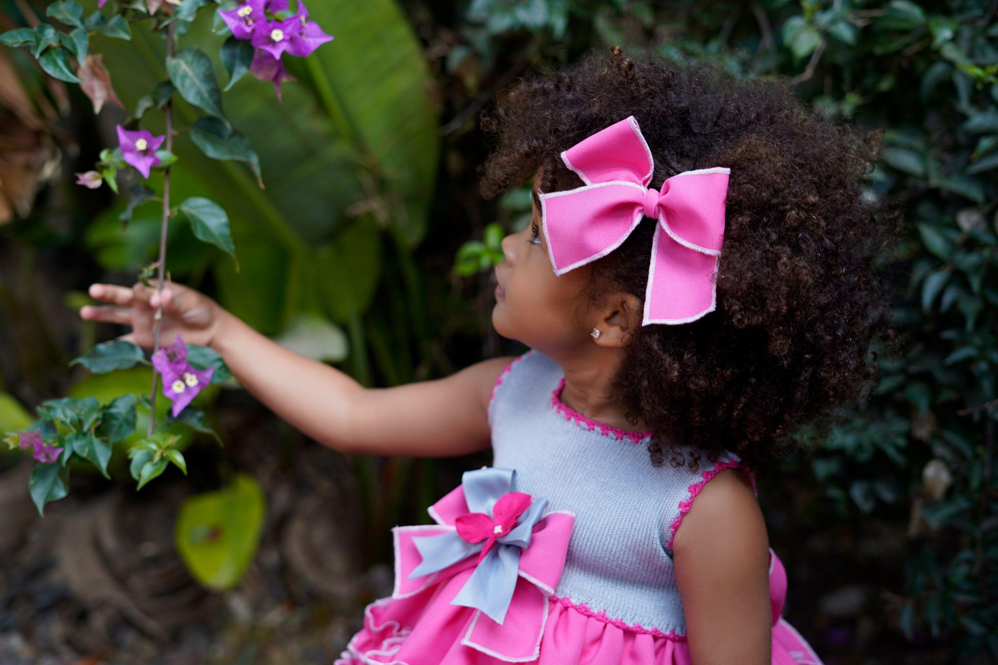 Ela Confeccion SS25 PRE - ORDER - Girls Blue & Pink Ruffle Knit Top Dress, Knickers & Hairbow - Mariposa Children's Boutique
